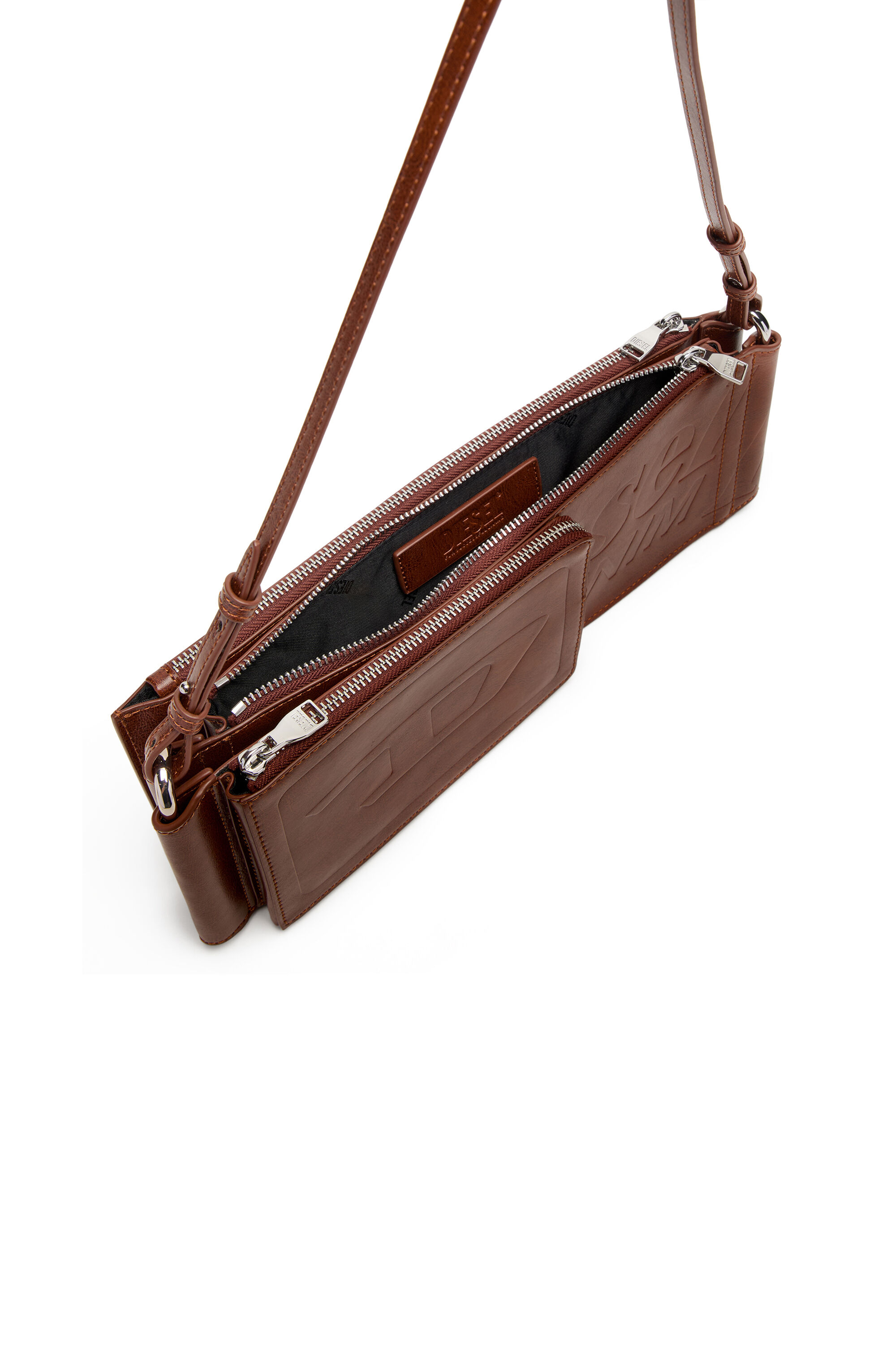 Diesel - FLAG-D SHOULDER BAG X, Flag-D-Sac bandouli&egrave;re modulaire avec logo emboss&eacute; Mixte in Marron - 3