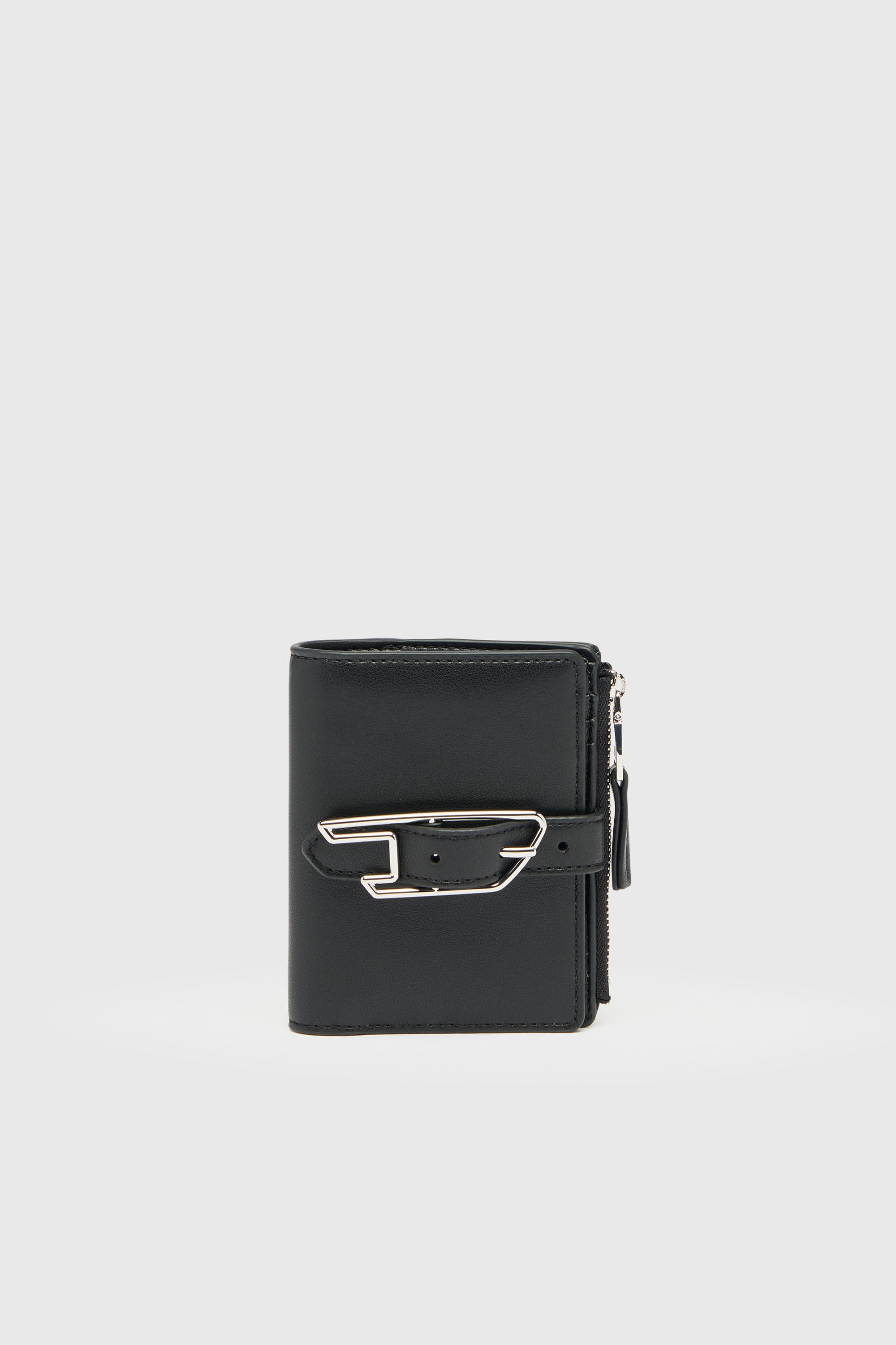 Diesel - D-LINE BI FOLD ZIP II, Woman's Bi-fold wallet in coated leather with belt detail in Black - 1