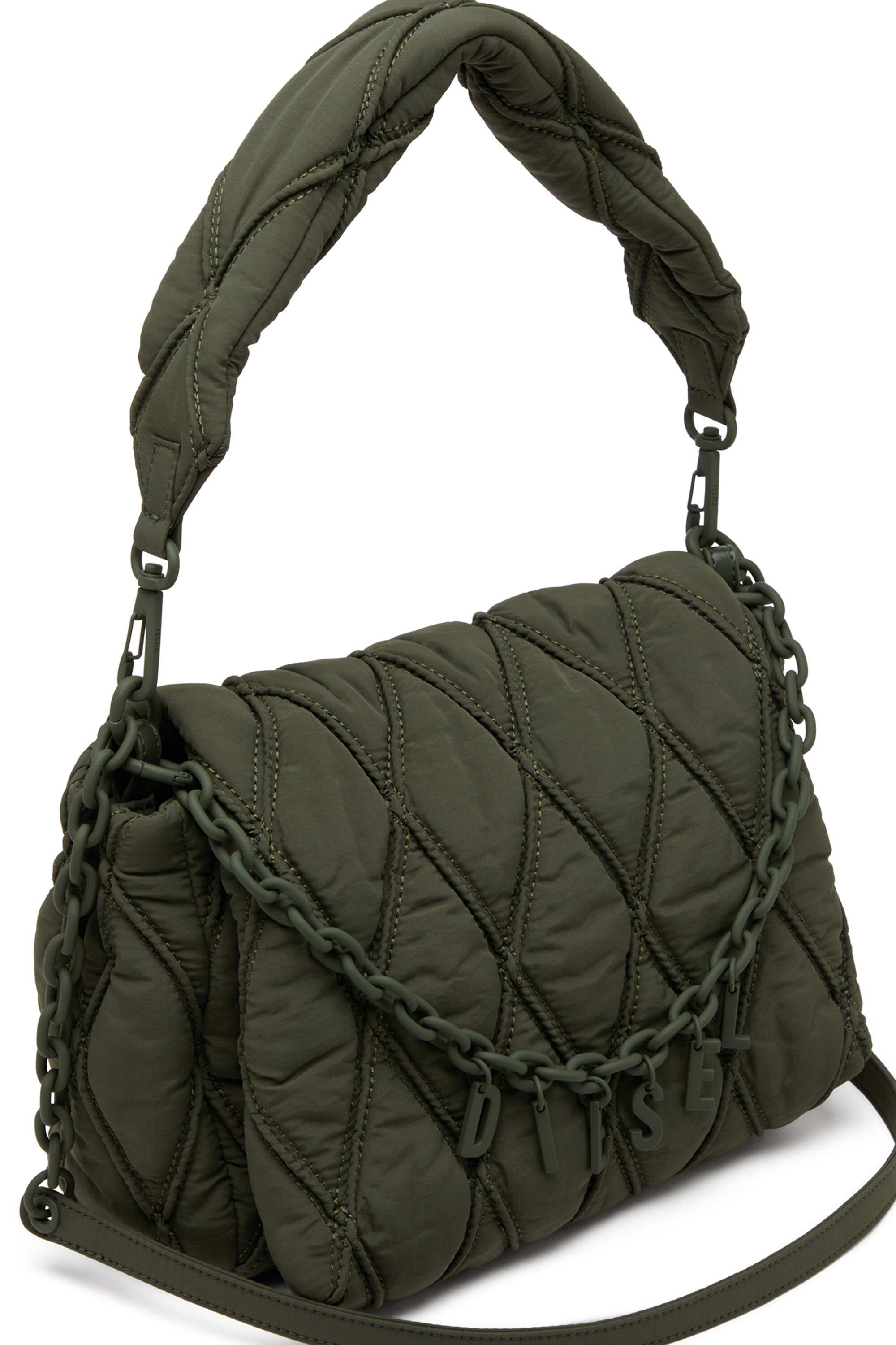Diesel - CHARM-D SHOULDER M, Charm-D M-Sac à bandoulière en nylon matelassé Femme in Vert - 2
