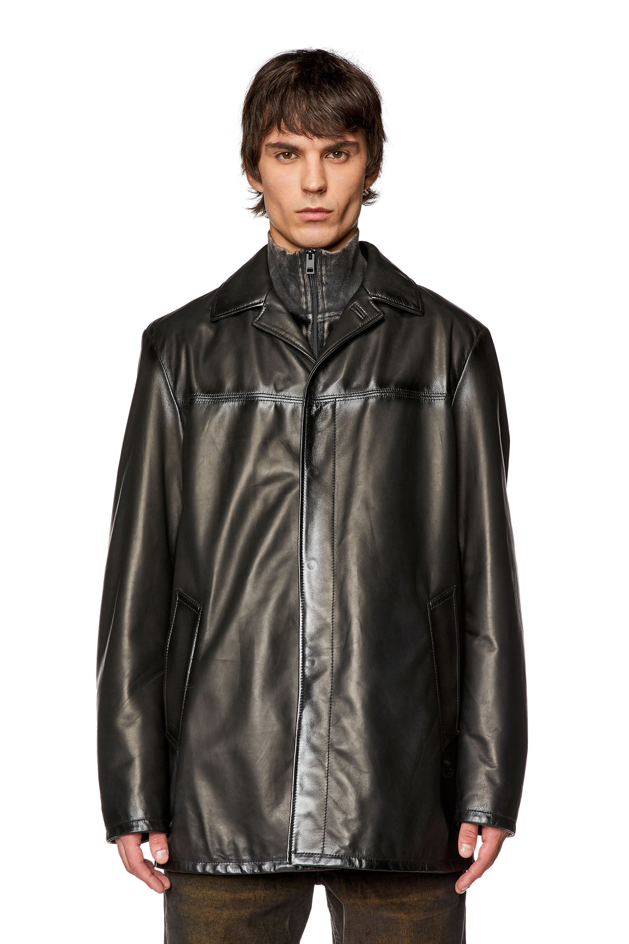 Diesel - L-NICO, Veste en cuir avec coutures pulvérisées Homme in Noir - 5