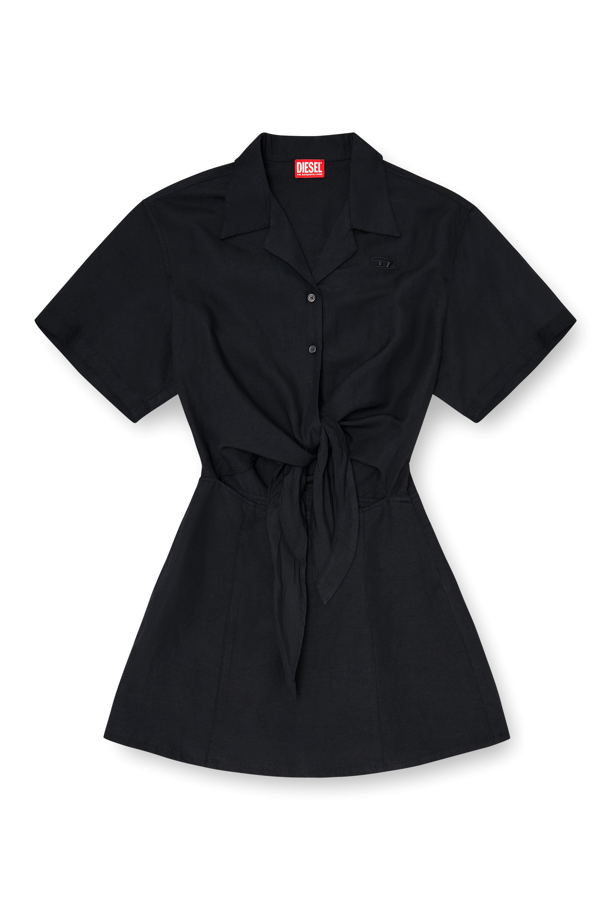 Diesel - D-STALL, Robe courte en m&eacute;lange de lin avec n&oelig;ud &agrave; la taille Femme in Noir - 2