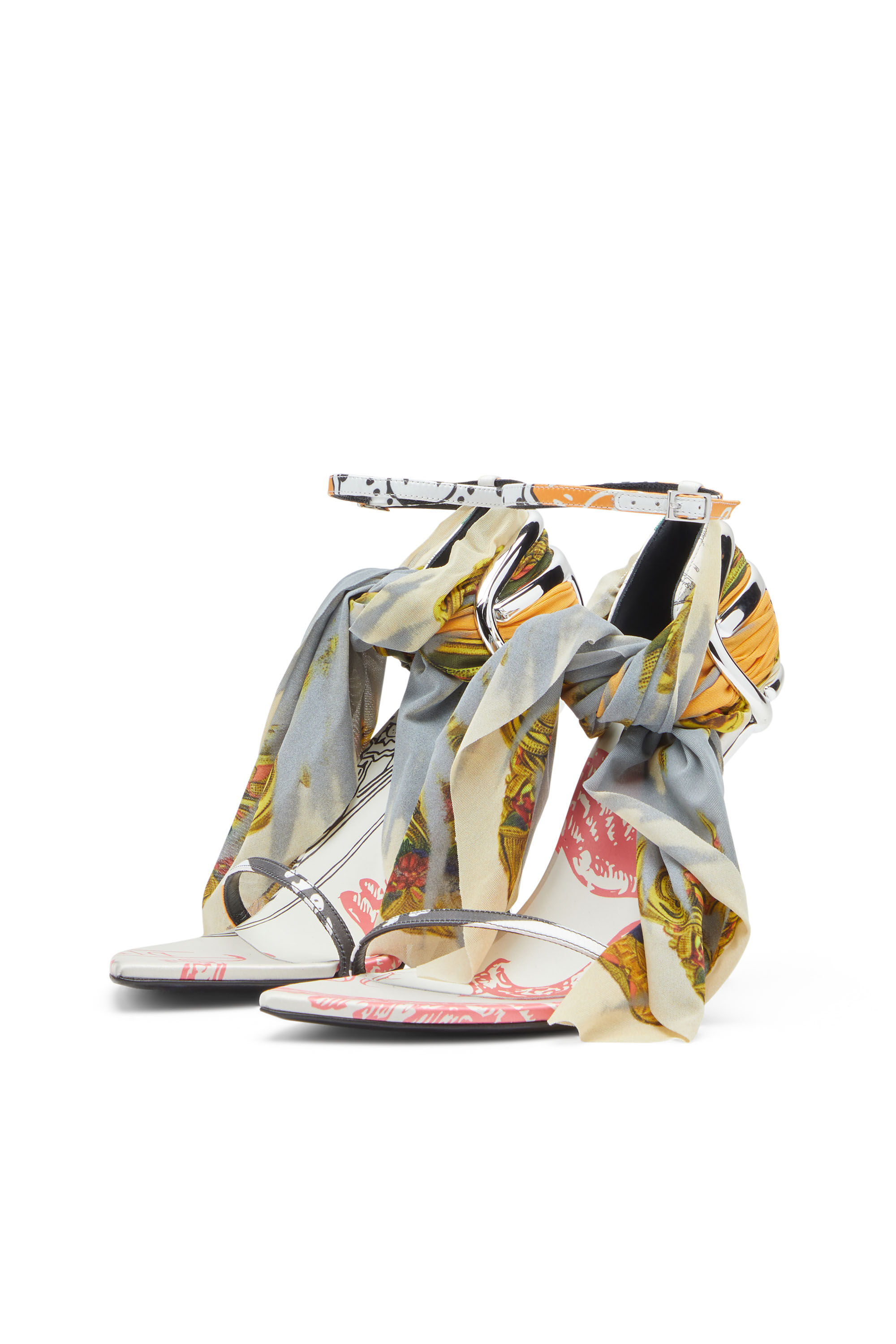 Diesel - D-TEN&HALF SDL BANDANA, D-Ten&Half-Sandale bandana en satin à talon aiguille Femme in Polychrome - 8