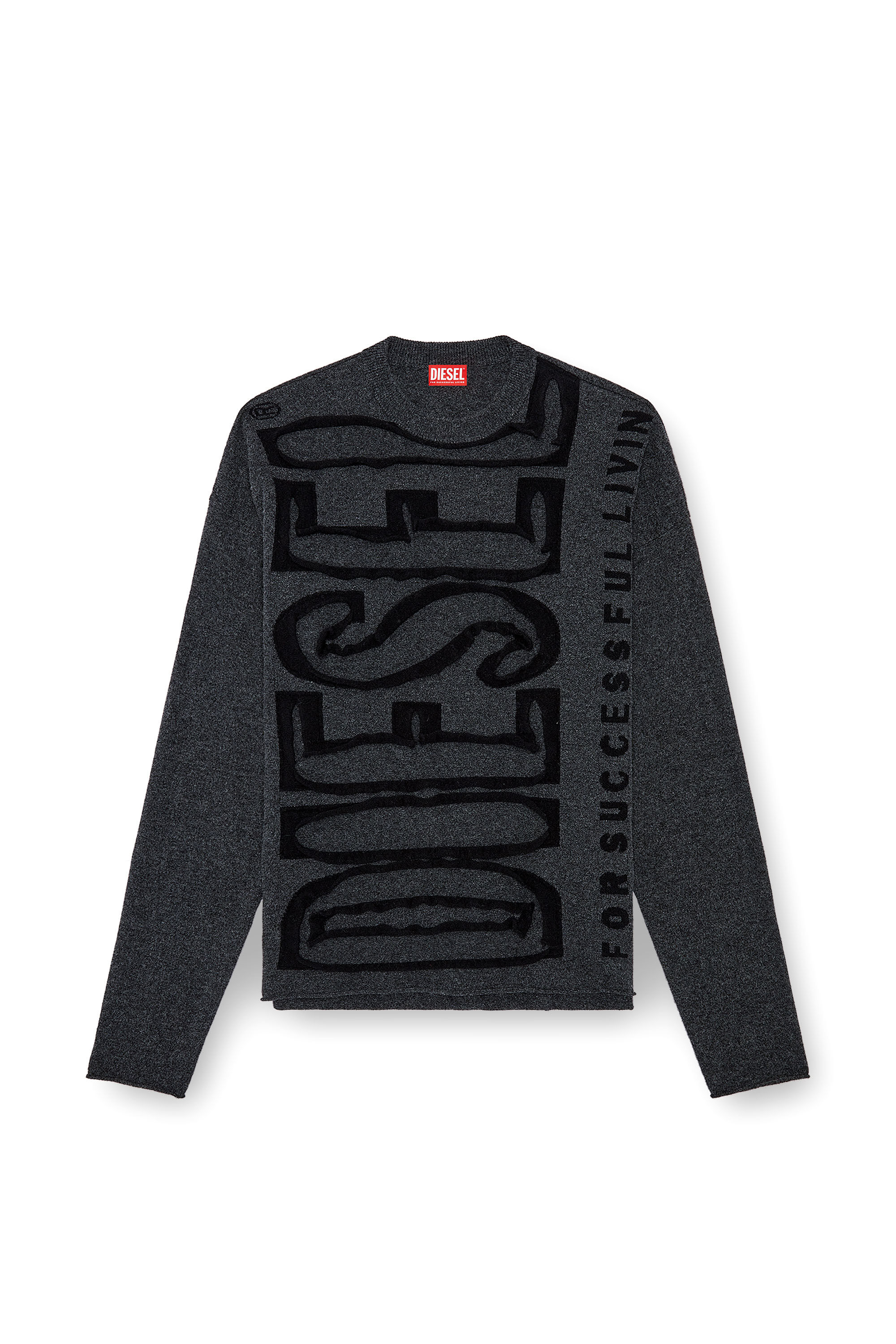 Pull en laine avec Super Logo effet peel off Homme Gris Diesel