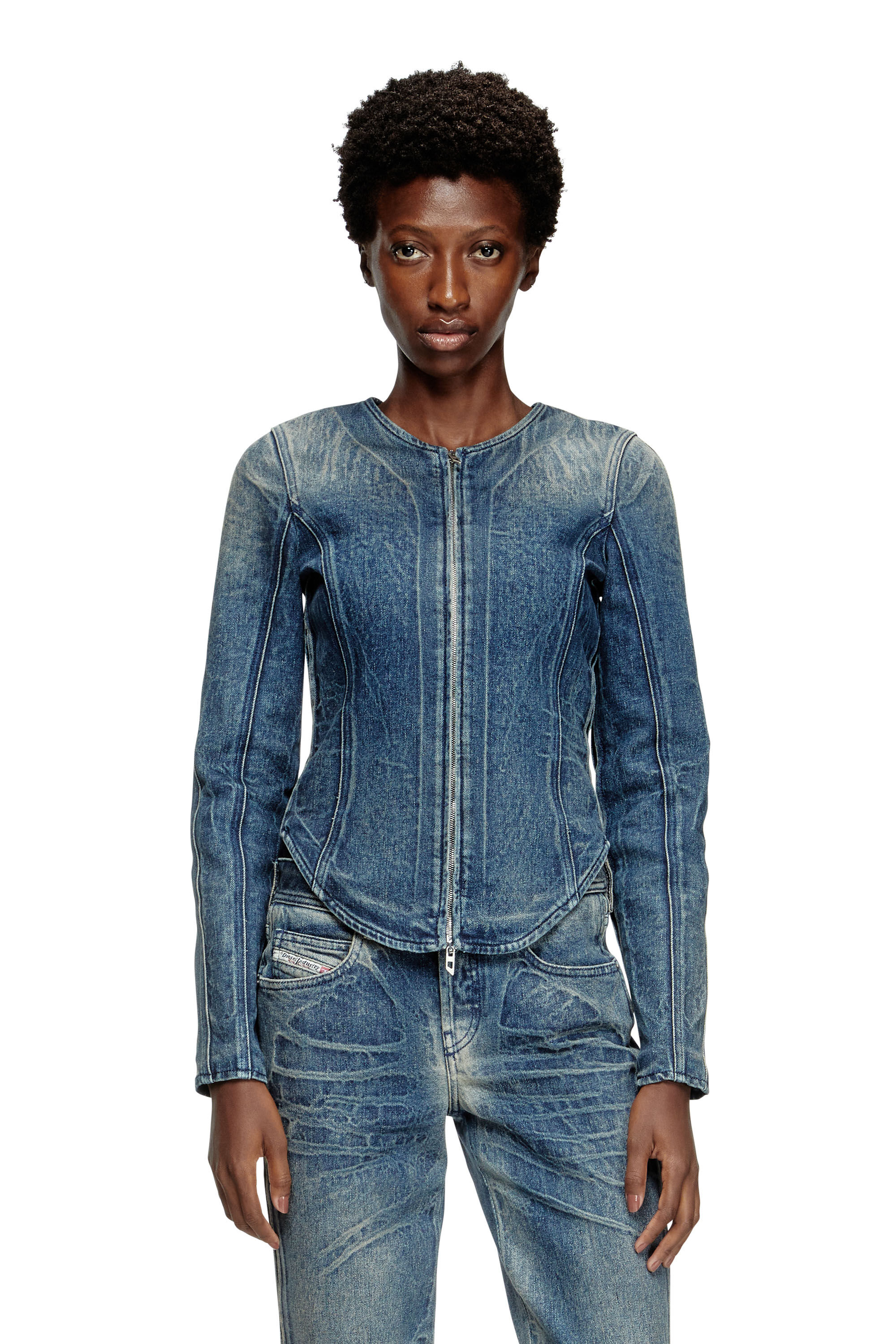 Diesel - DE-GARY-FSG, Veste en denim Ghost embossé Femme in Bleu - 3