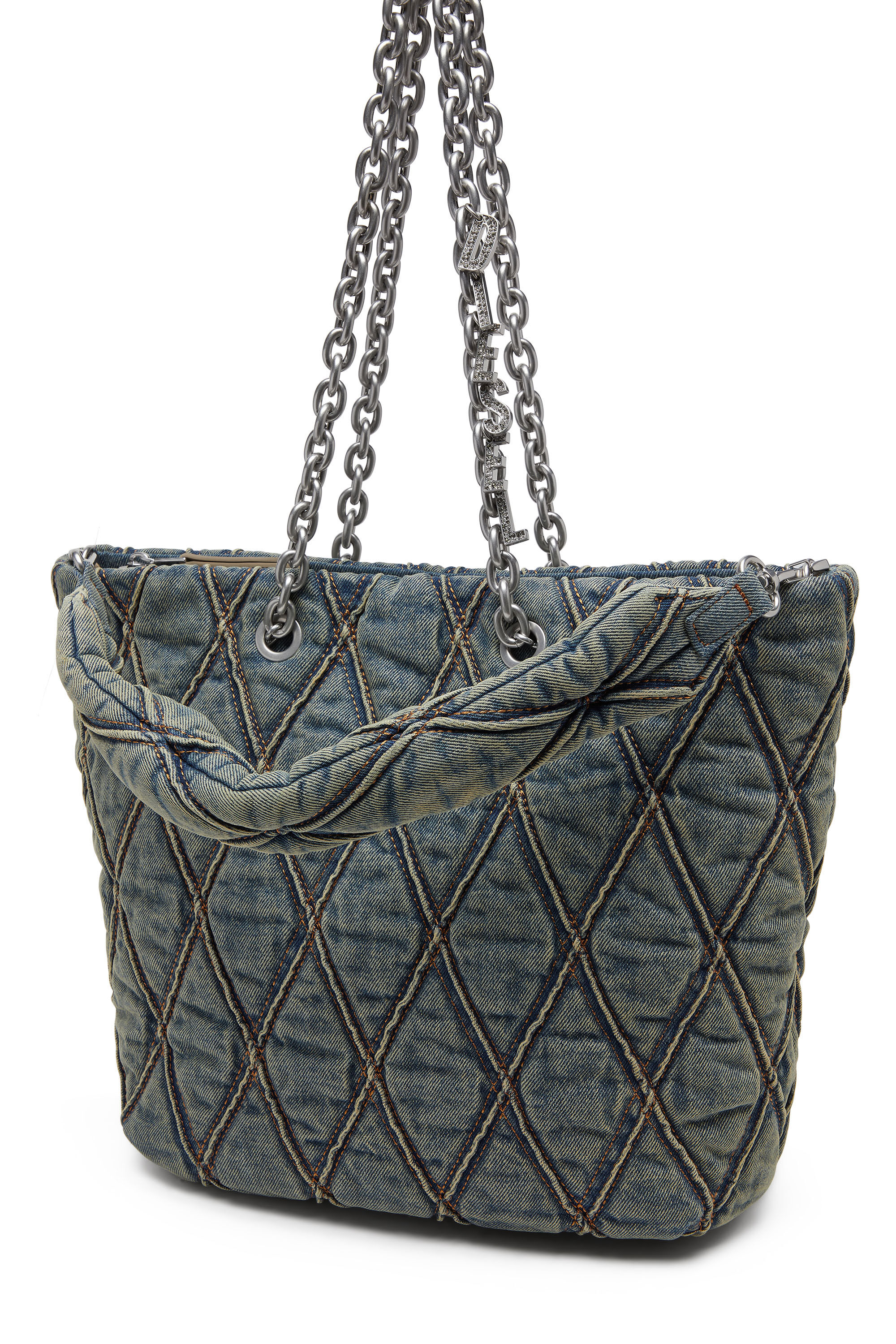 Diesel - CHARM-D SHOPPER M, Charm-D-Sac tote en denim matelassé Femme in Bleu - 5