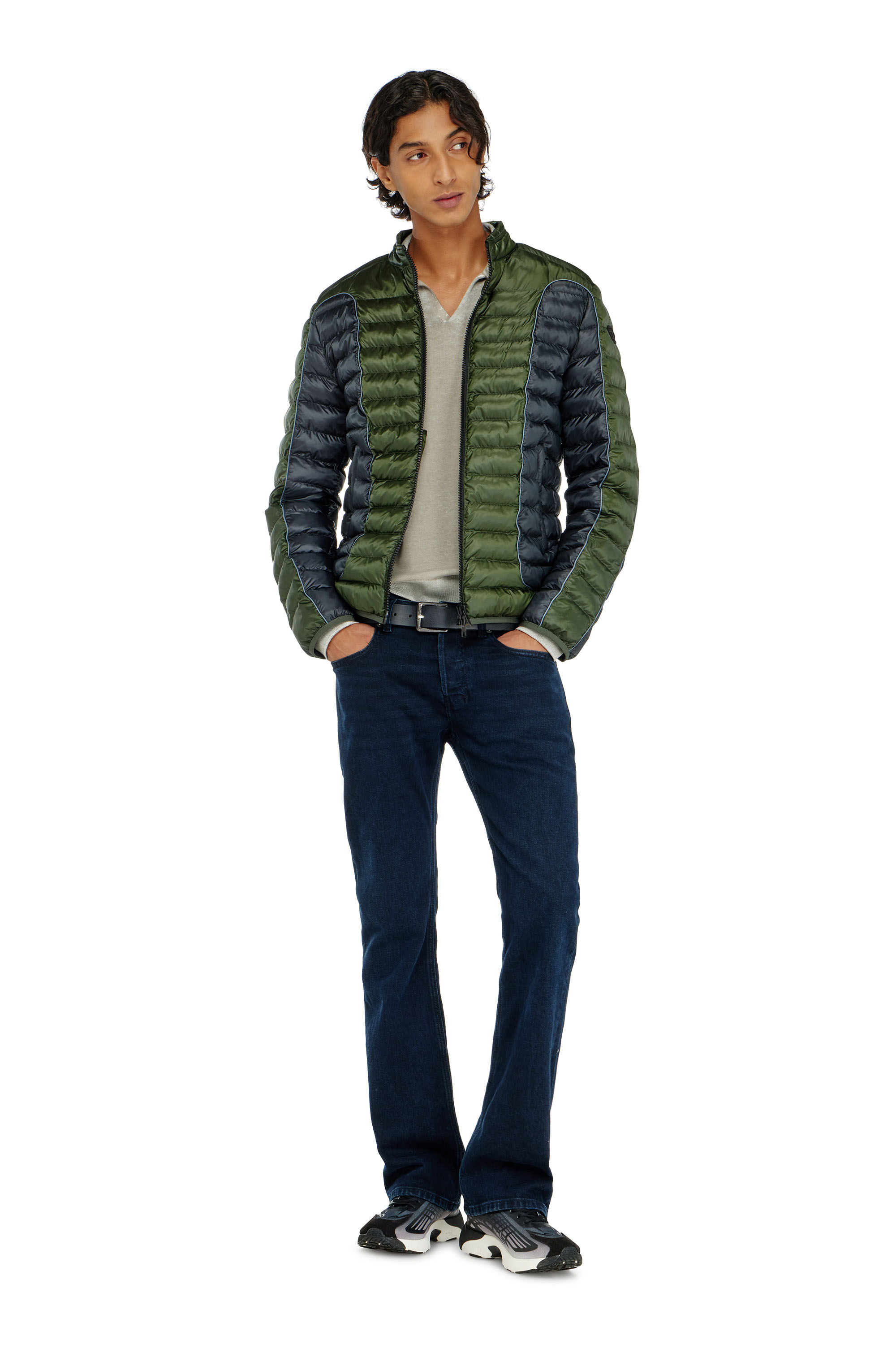 Diesel - W-PILOT-BLOCK, Doudoune style biker &agrave; empi&egrave;cements color block Homme in Polychrome - 1