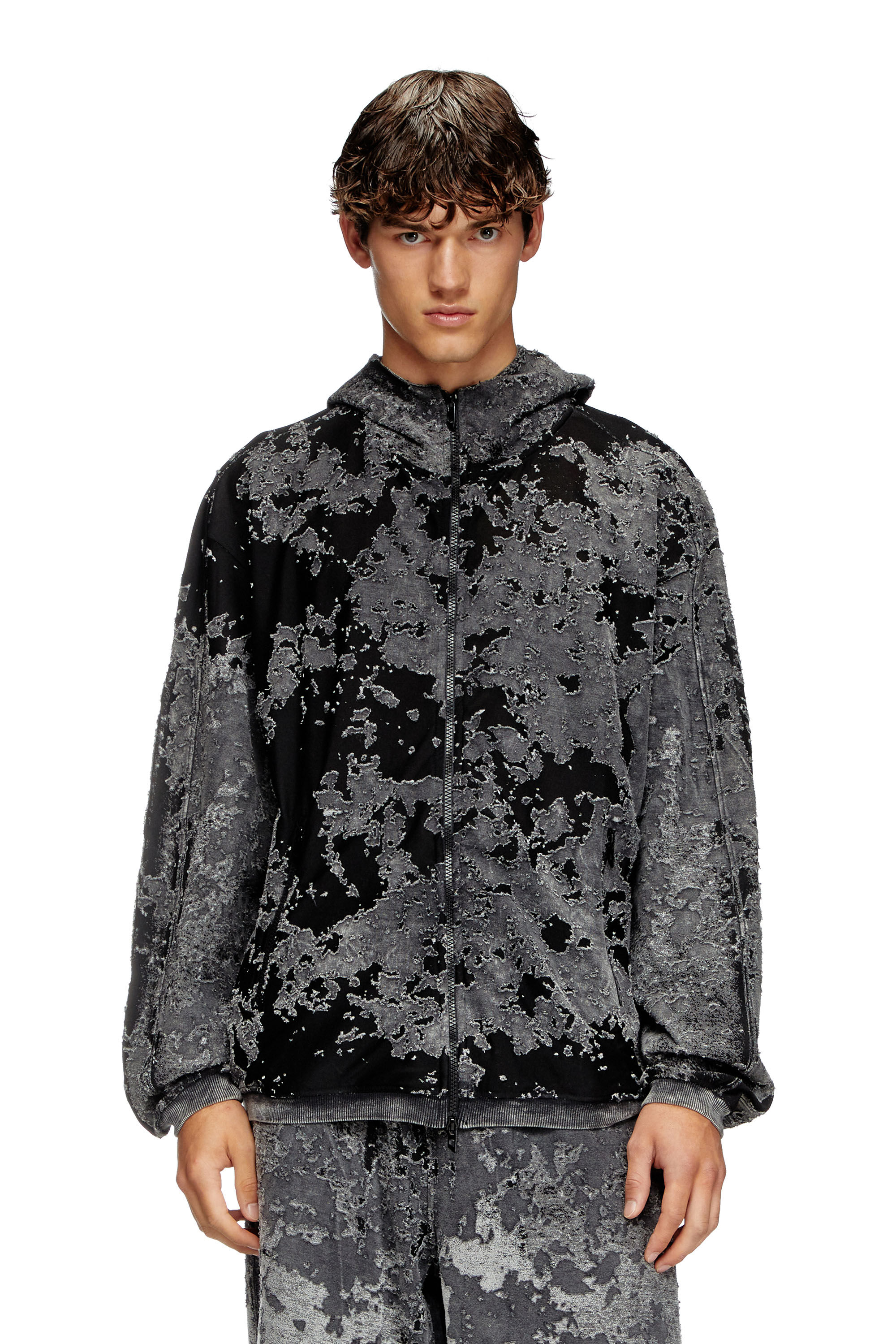 Diesel - S-IRTA, Sweat-shirt à capuche dévoré avec effet camouflage Homme in Noir - 3