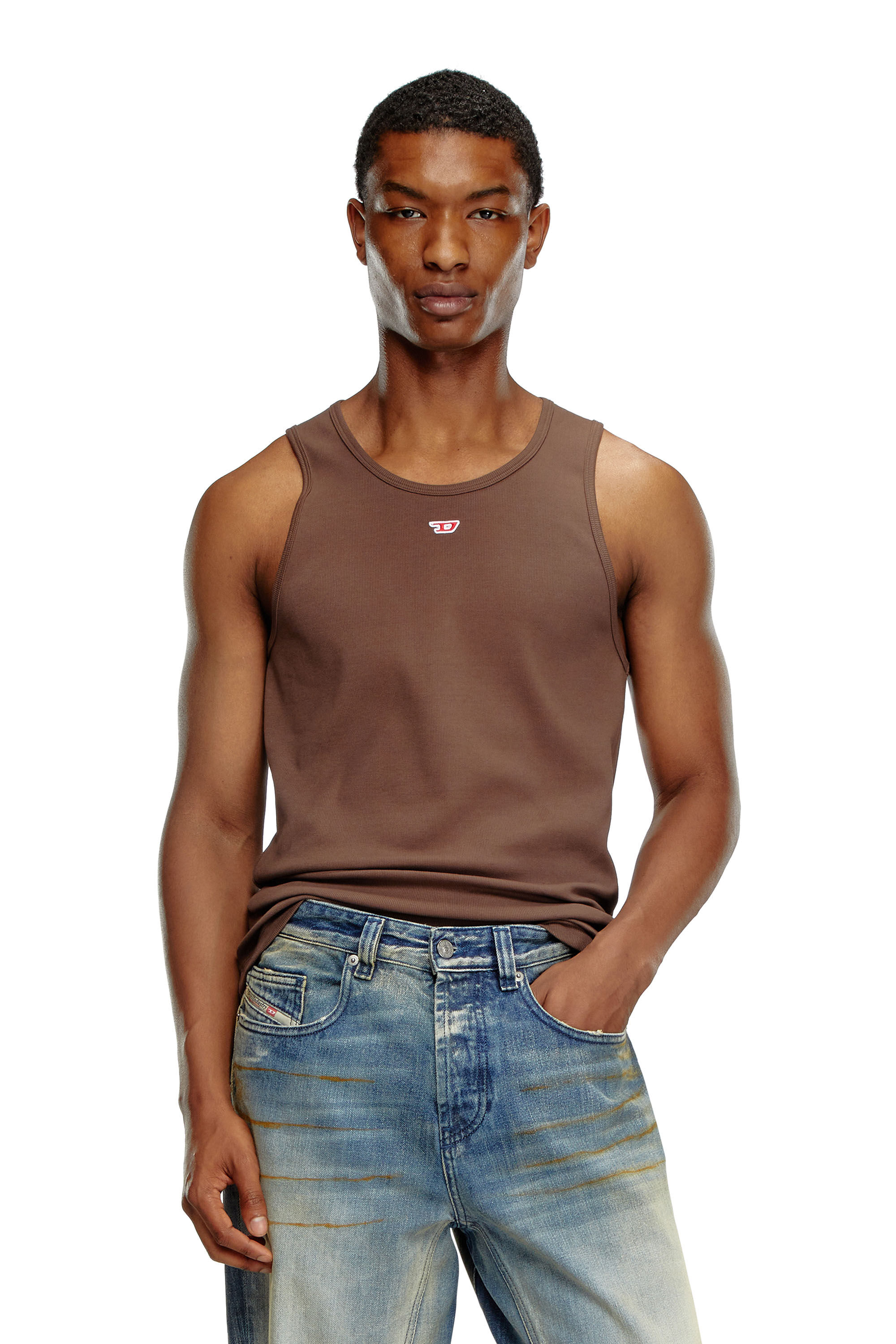 Diesel - T-LIFTY-D, Man Tank top with mini D logo patch in Brown - Image 3