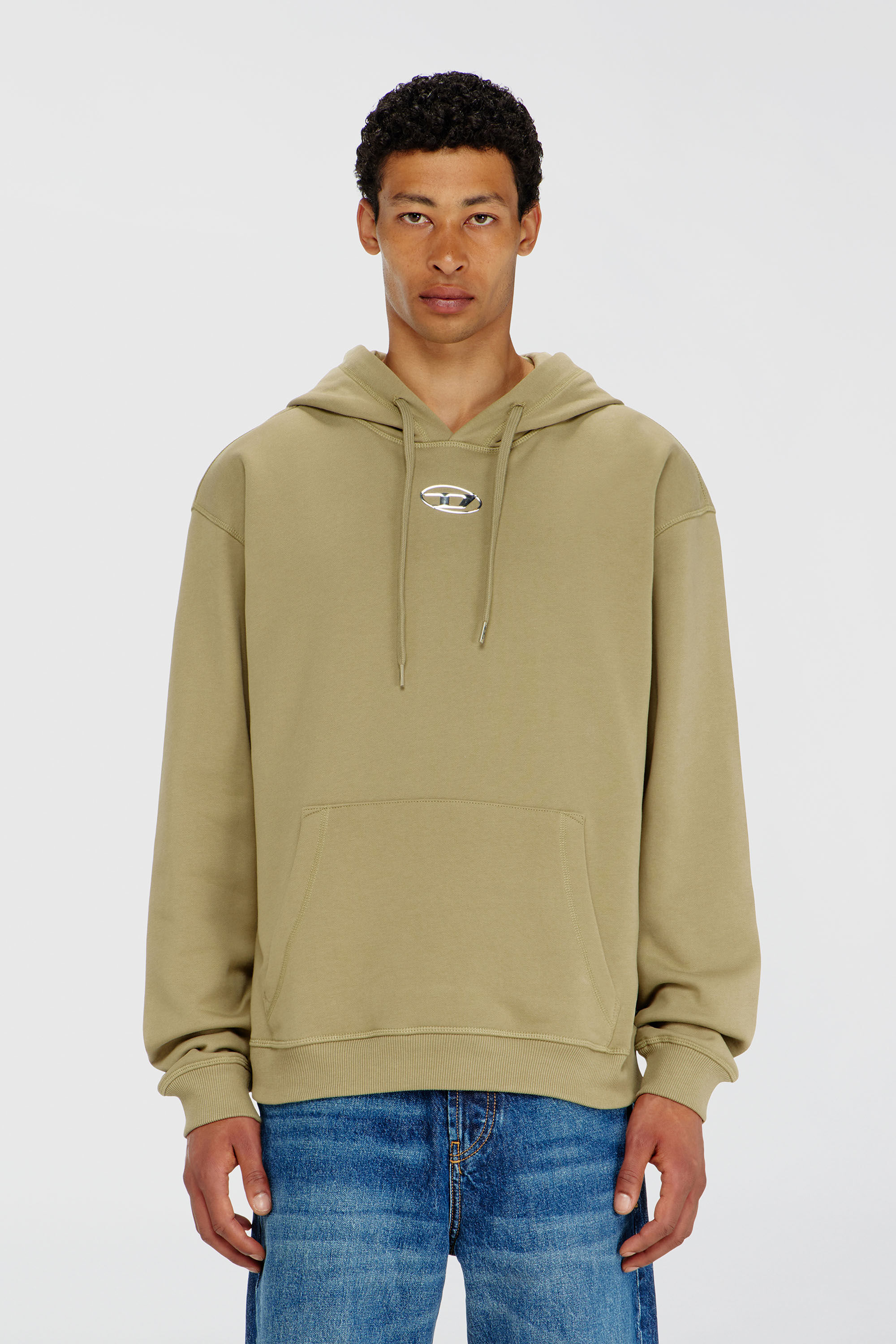 Diesel - S-NORM-HOOD-IOD, Sweat &agrave; capuche en coton avec Oval D m&eacute;tallique Homme in Vert - 3