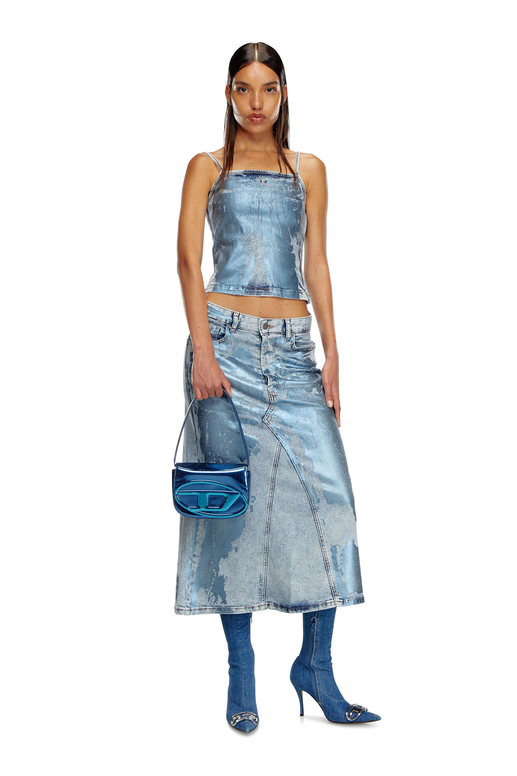 Diesel - 1DR, 1DR-Sac iconique à bandoulière en cuir effet miroir Femme in Bleu - 6