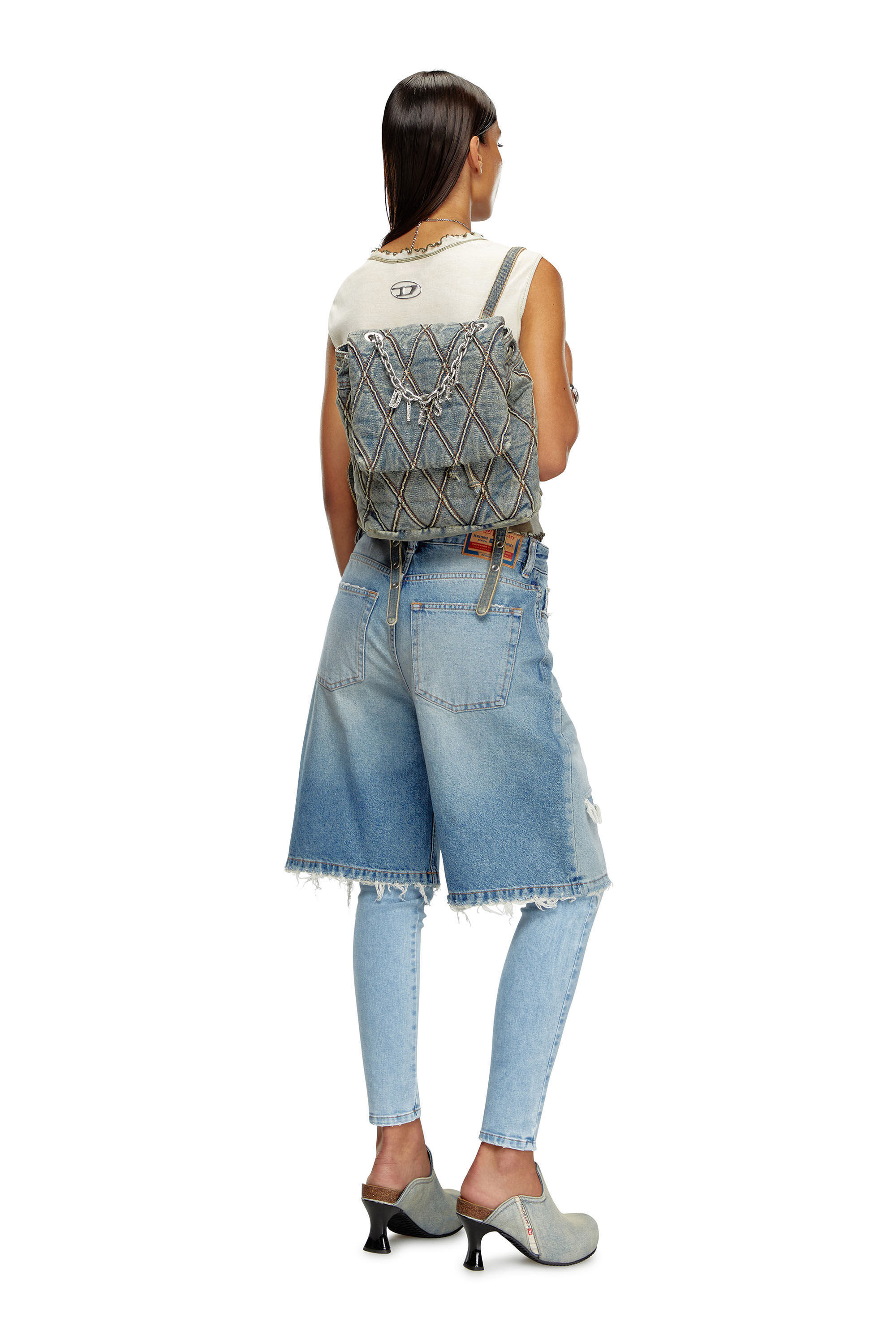 Charm D S Sac a dos en denim matelasse Argyle Femme Bleu Diesel