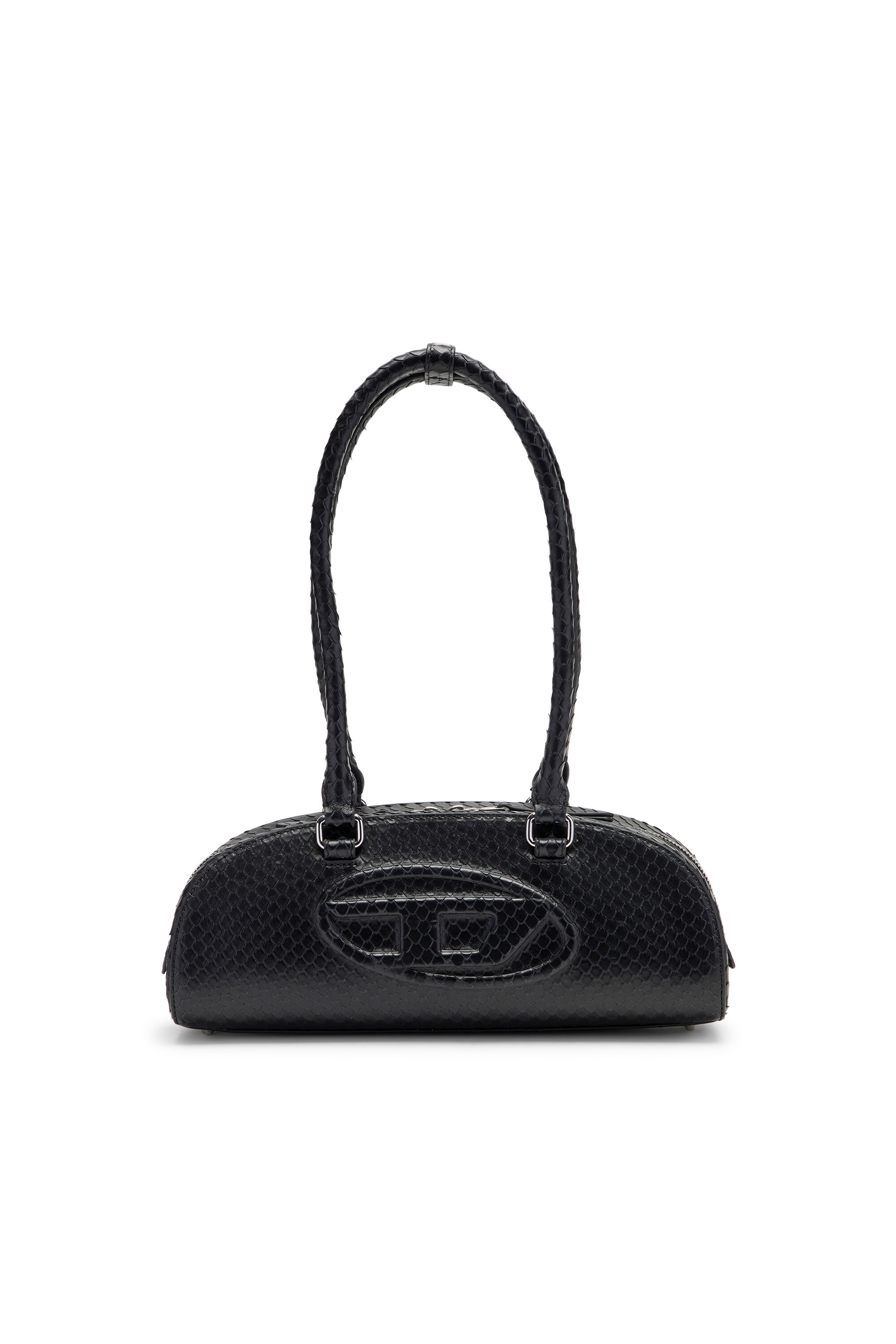 Diesel - 1DR DOME SHOULDER EW, 1DR Dome-Sac bowling allong&eacute; en cuir textur&eacute; Femme in Noir - 1