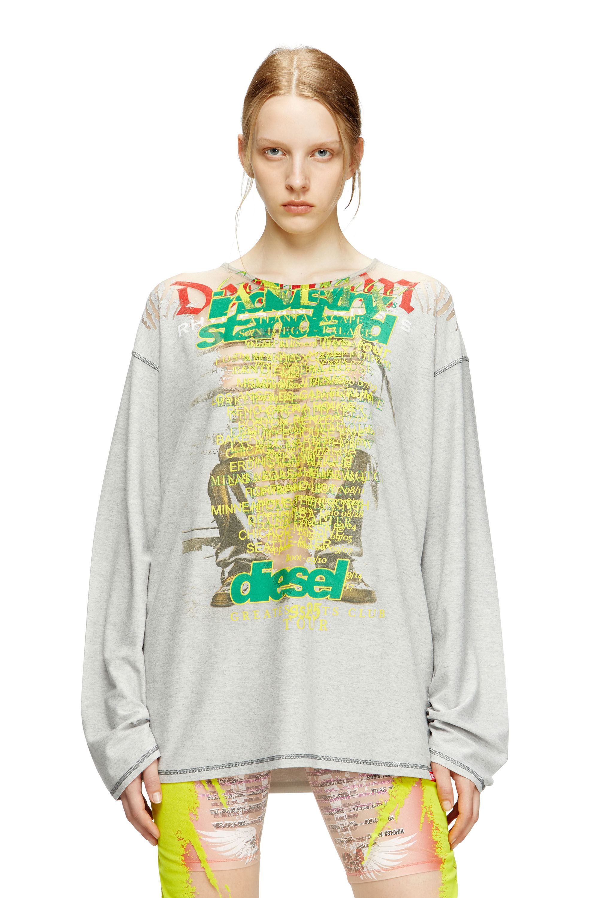Diesel - T-JERRY-B, T-shirt à manches longues avec imprimé paroles Mixte in Gris - 6