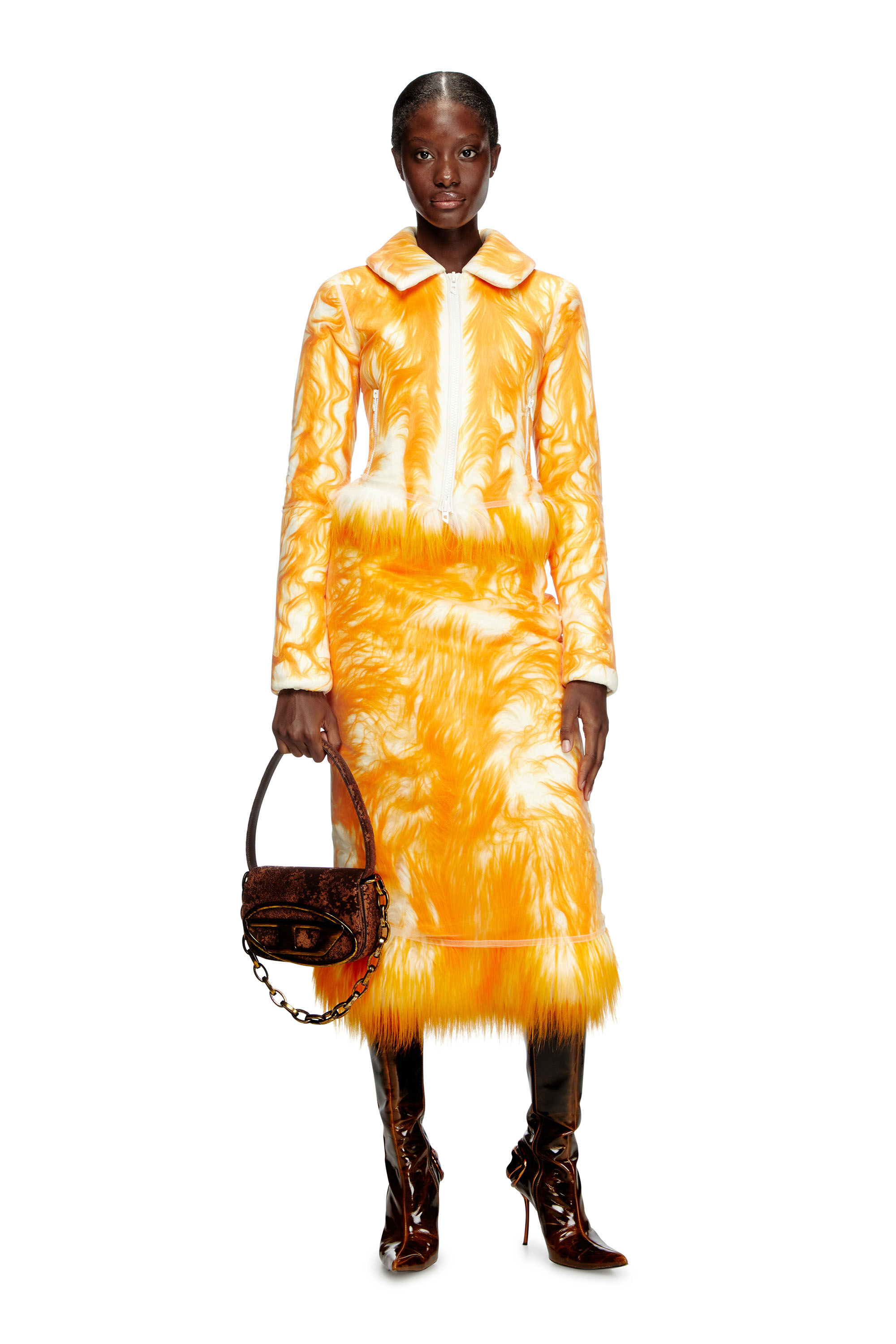 Veste duveteuse avec superposition de tulle transparent Femme Polychrome Diesel