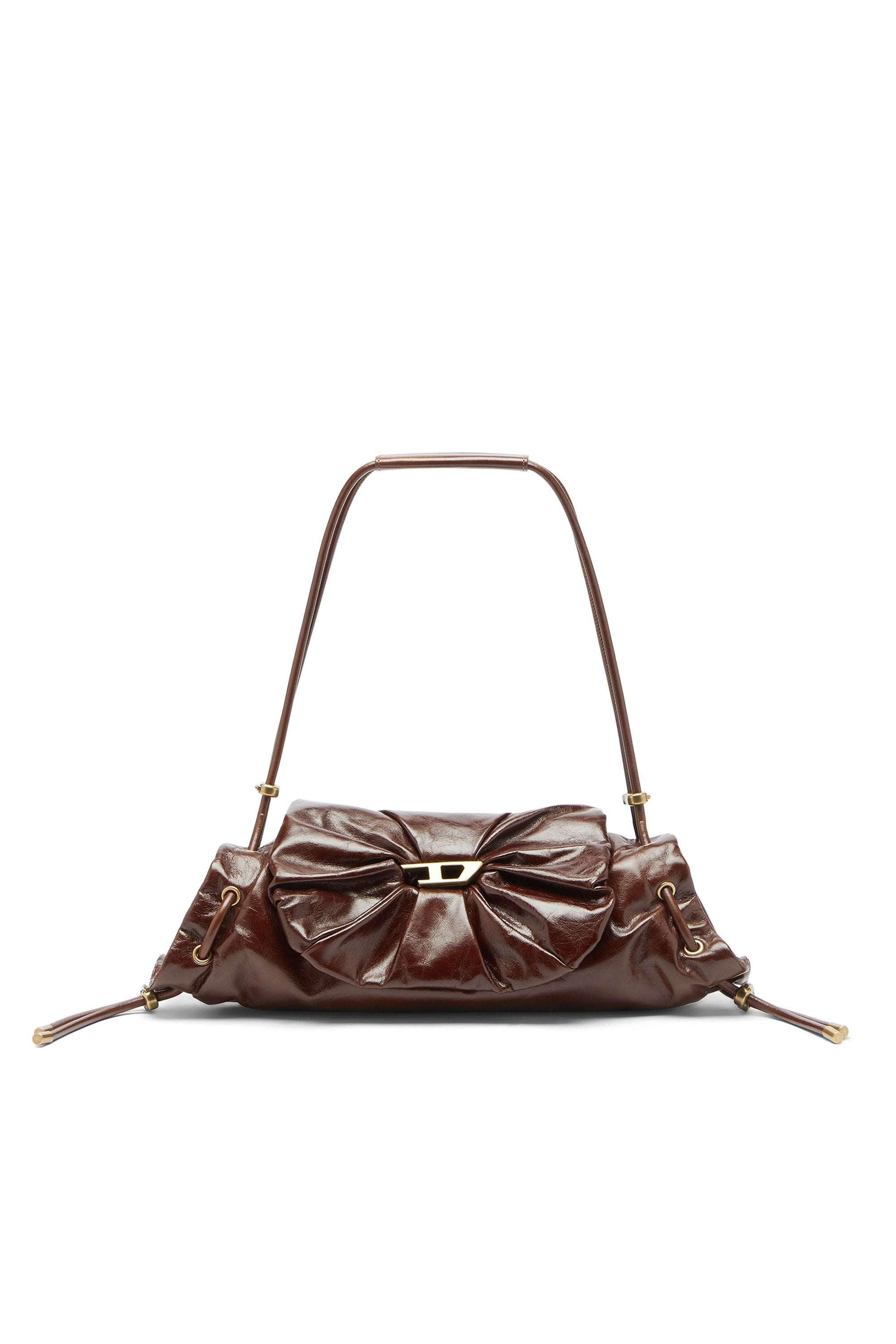 Diesel - SCRUNCH-D SHOULDER S, Scrunch-D-Petit sac &agrave; bandouli&egrave;re en cuir froiss&eacute; Femme in Marron - 1