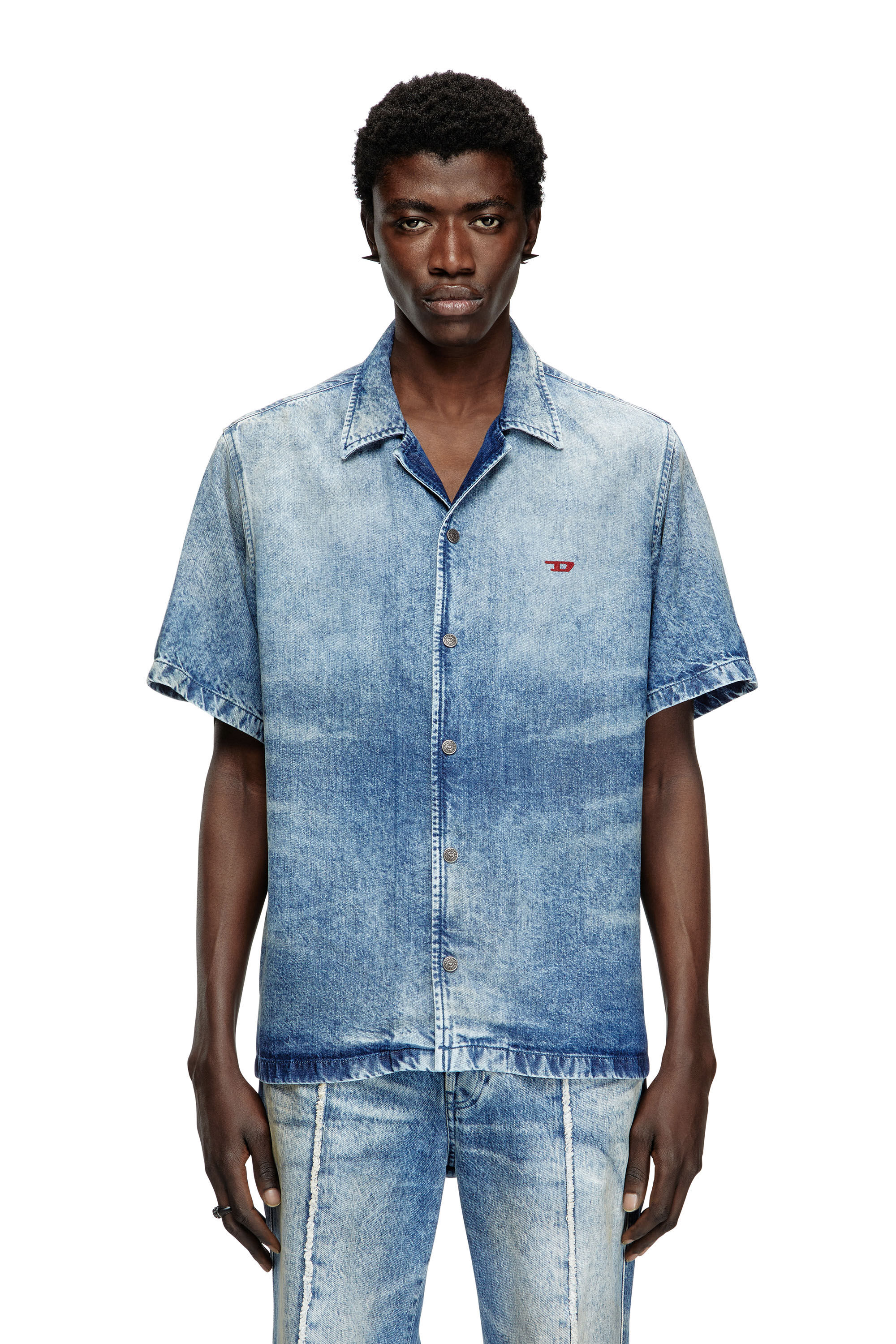 Diesel - D-NABIL-FSG, Chemise bowling en denim vieilli Homme in Bleu - 3