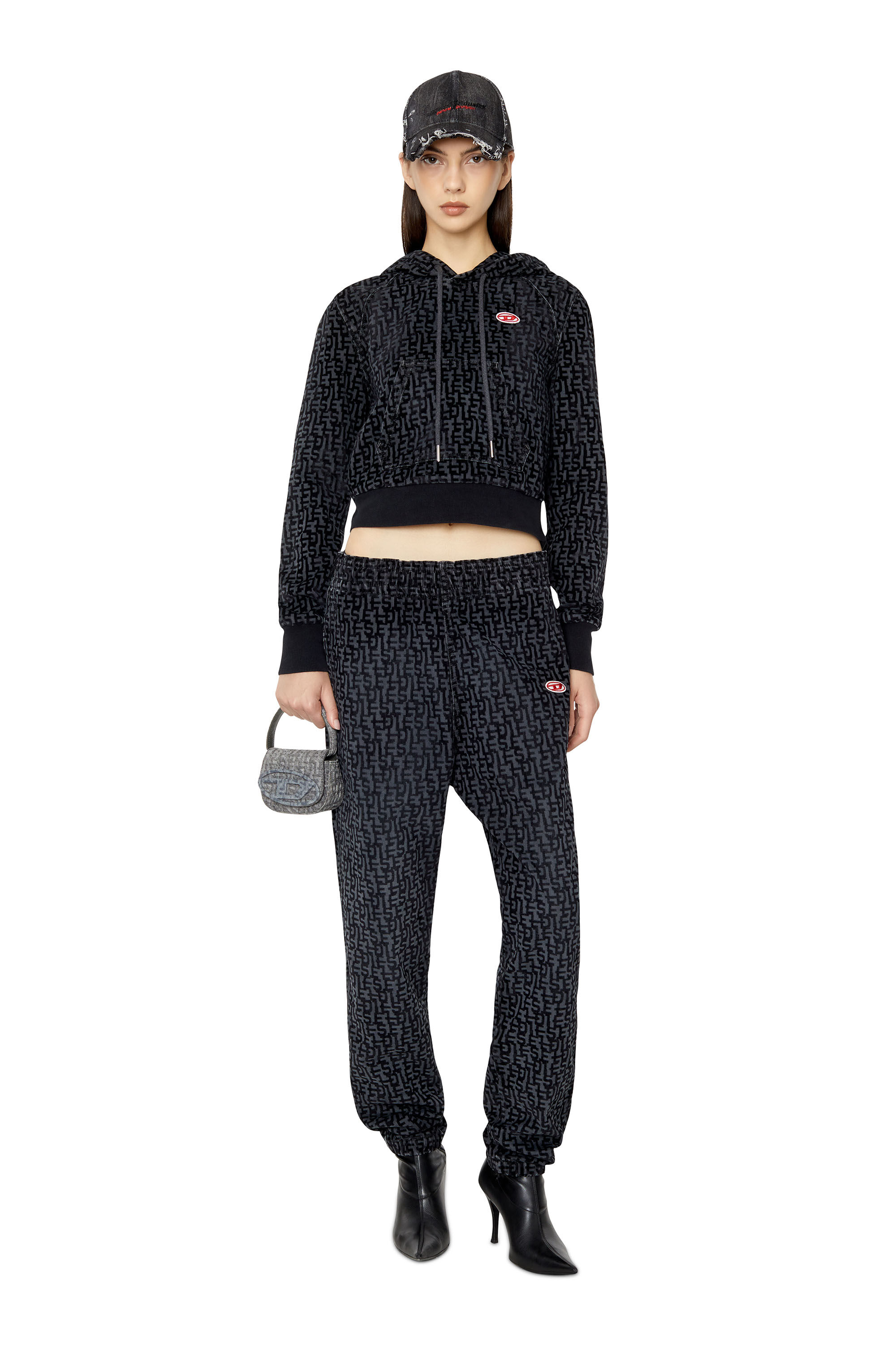 Diesel - D-ANGY TRACK DENIM HOODIE, Noir/Gris foncé - Image 1