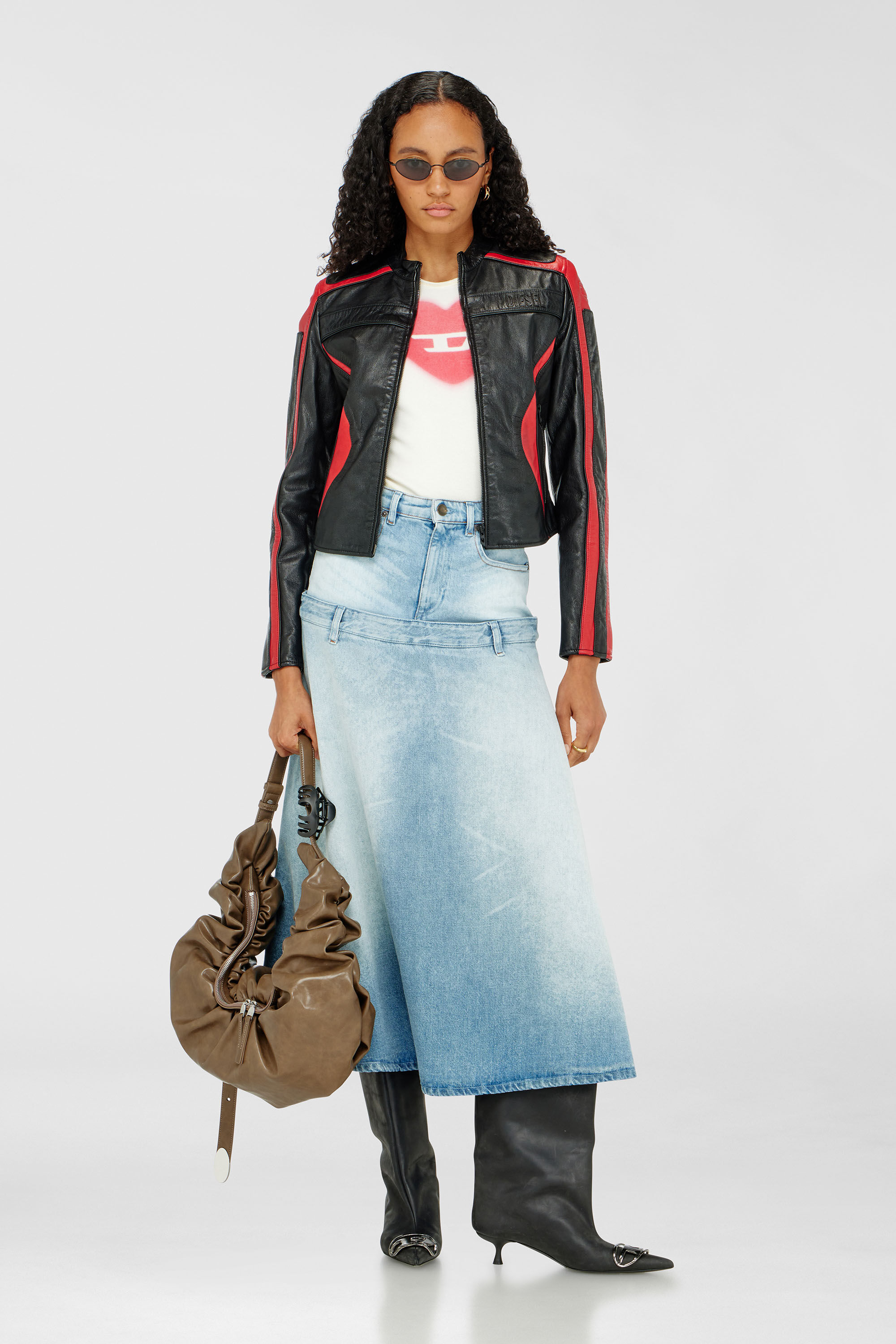Diesel - L-OVABLE, Blouson motard en cuir color-block Femme in Polychrome - 1