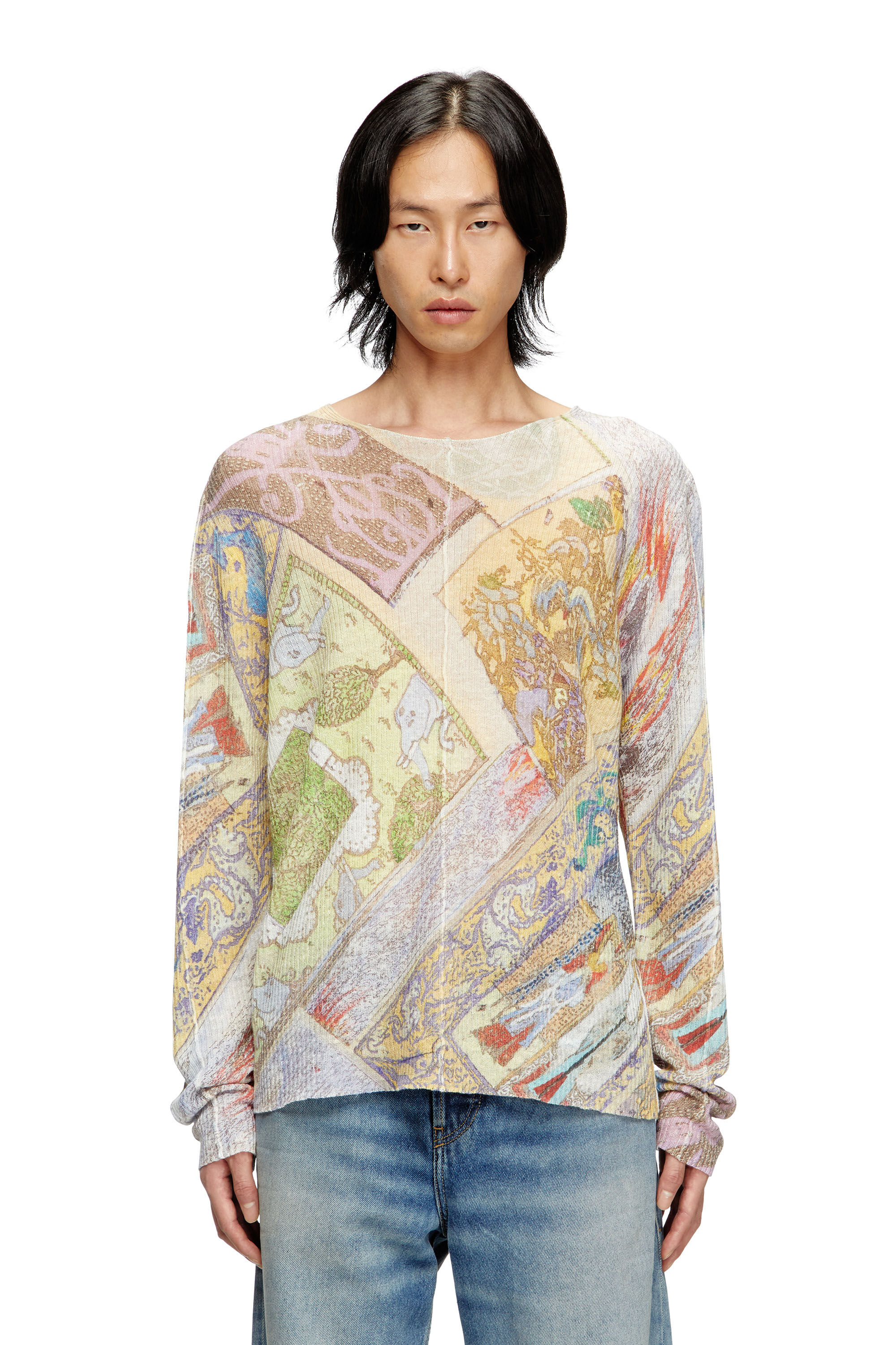 Diesel - K-RENTON, Pull en lin avec imprimé médiéval Homme in Polychrome - 3