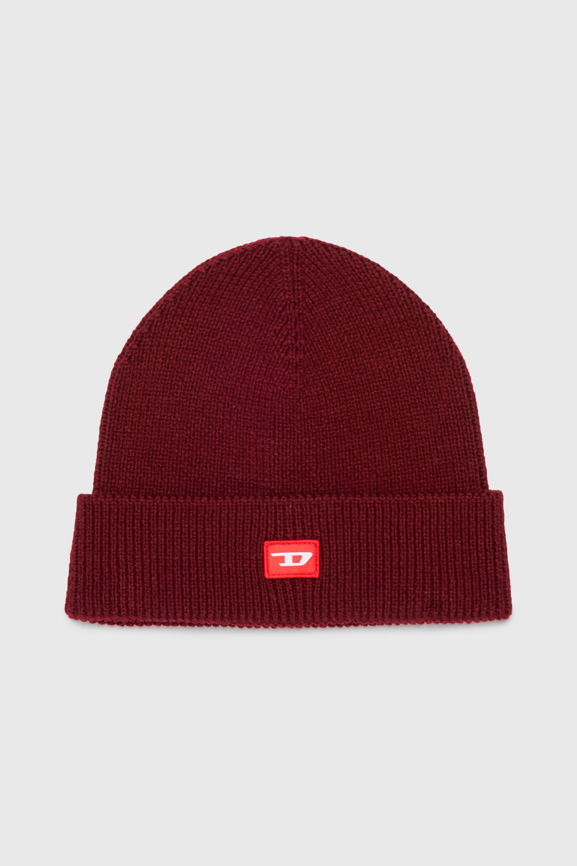 Diesel - FLOT, Bonnet en laine m&eacute;lang&eacute;e avec patch logo D Mixte in Rouge - 1