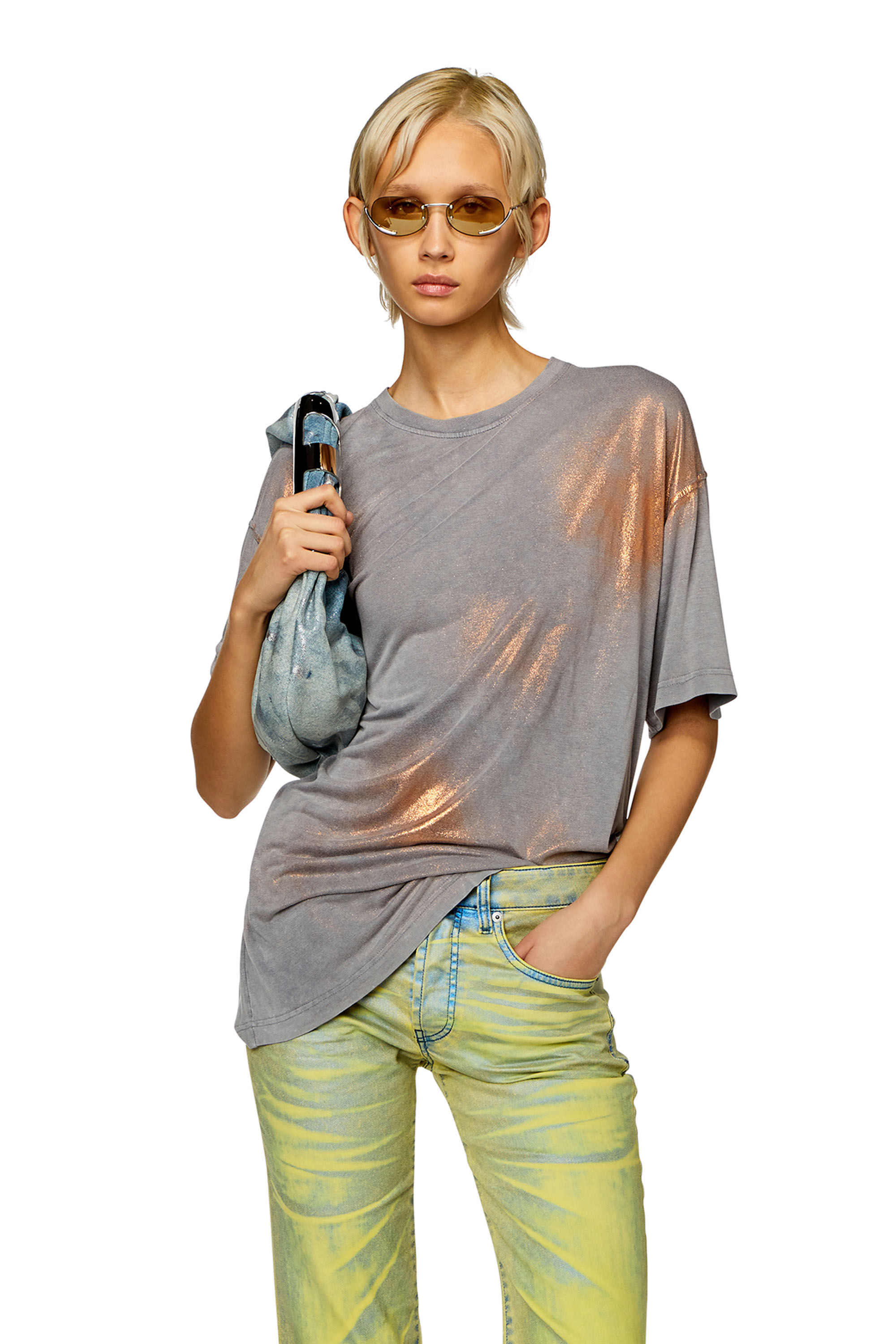 Diesel - T-BUXT, T-shirt métallisé délavé Femme in Polychrome - 3