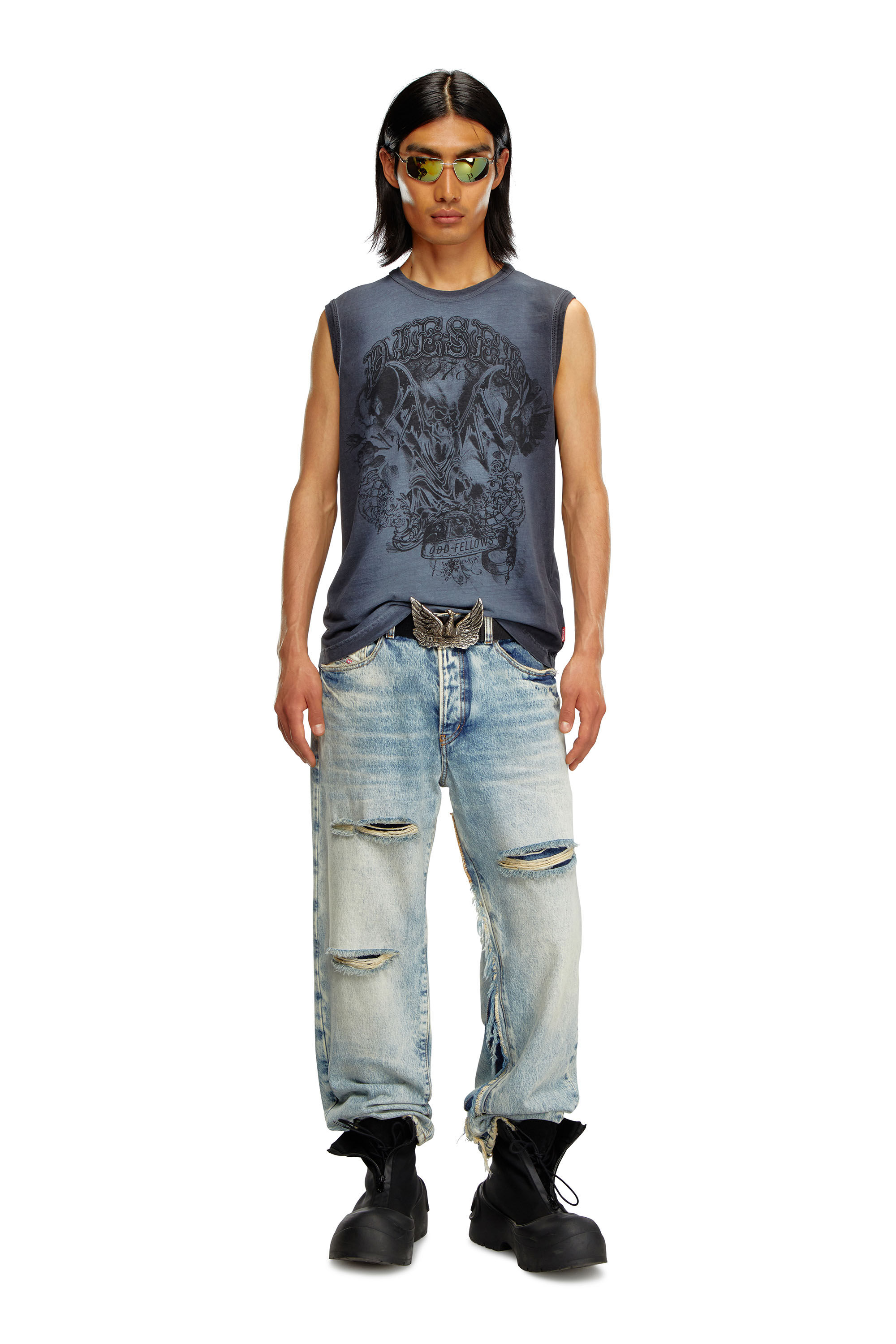 Debardeur delave avec imprime graphique Homme Bleu Diesel