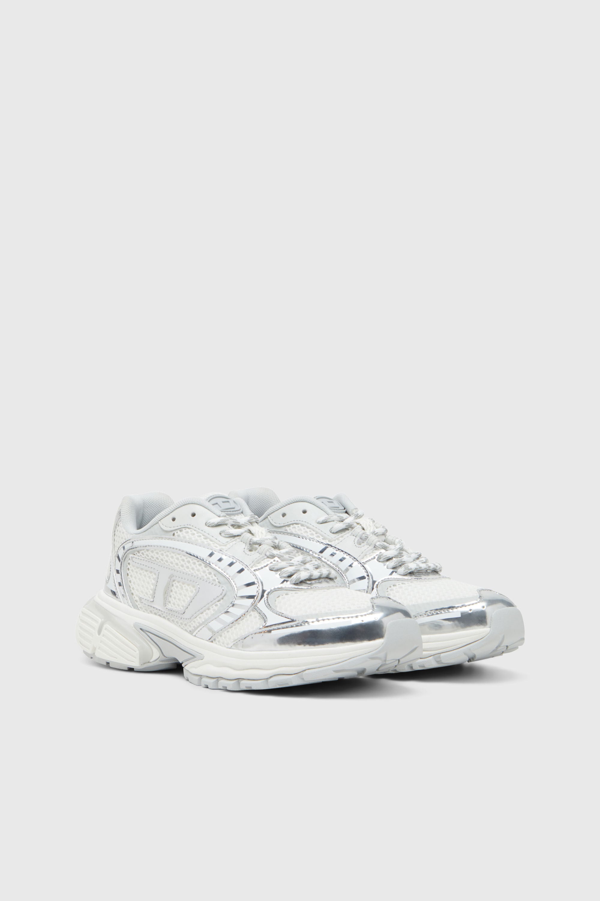 Diesel - S-PRO-V-DENSE LOW W, S-Pro-V-Dense-Baskets en mesh m&eacute;tallis&eacute; avec logo Oval D Femme in Blanc - 2