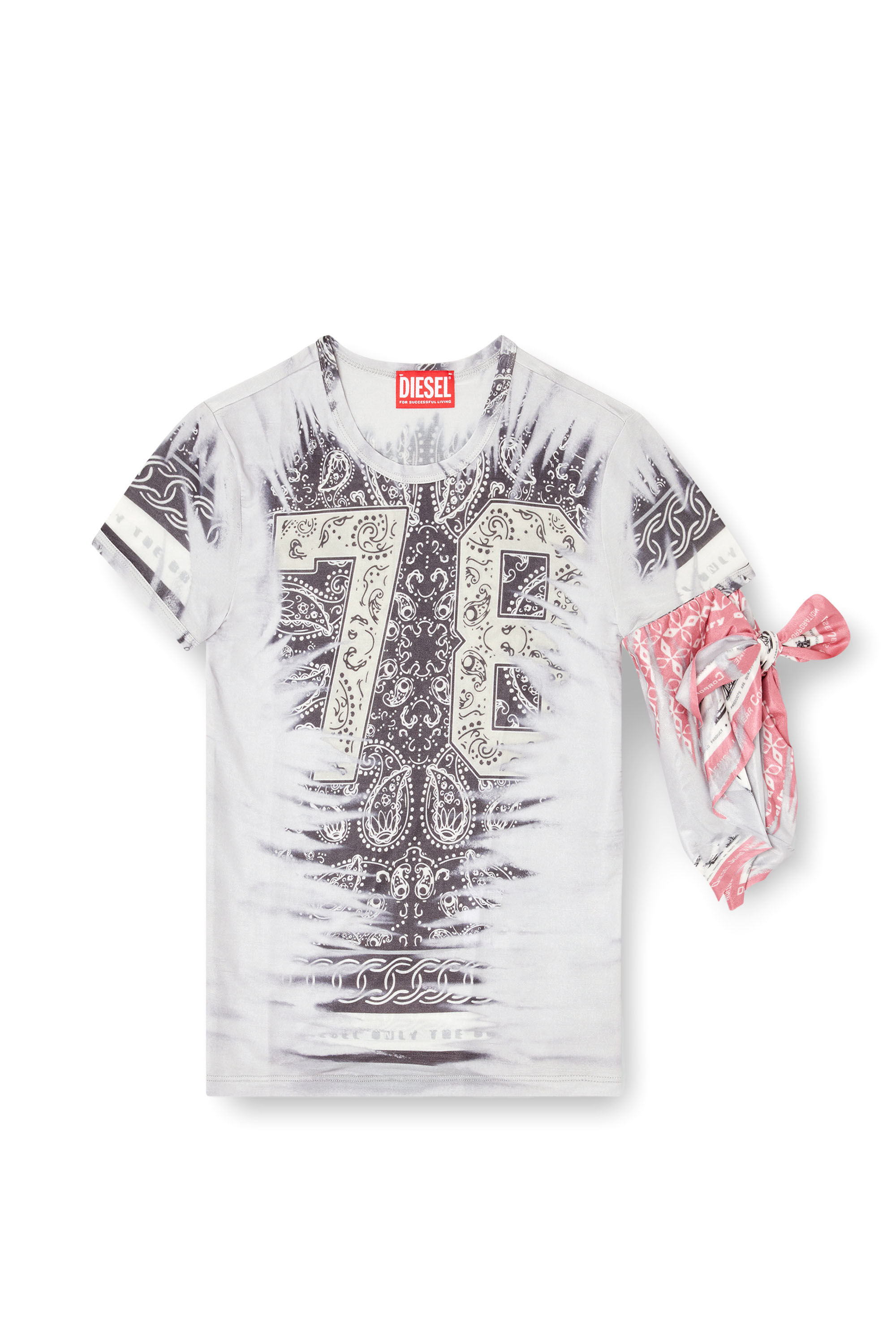 Diesel - T-DANA, T-shirt avec nœud style bandana au bras Femme in Gris - 2