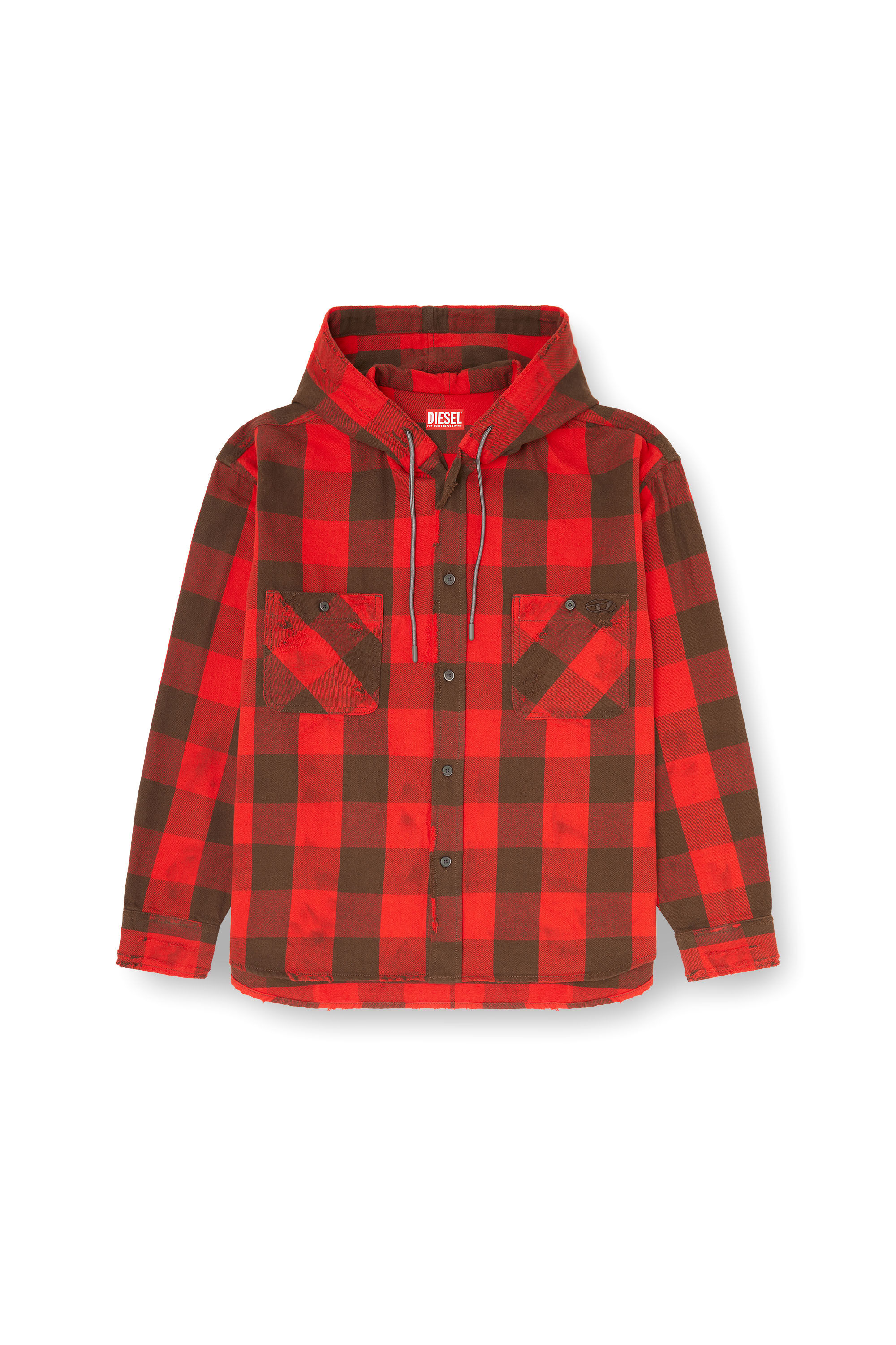 Diesel - S-DRUM-HOODY, Chemise &agrave; capuche effet us&eacute; en flanelle &agrave; carreaux Homme in ToBeDefined - 2