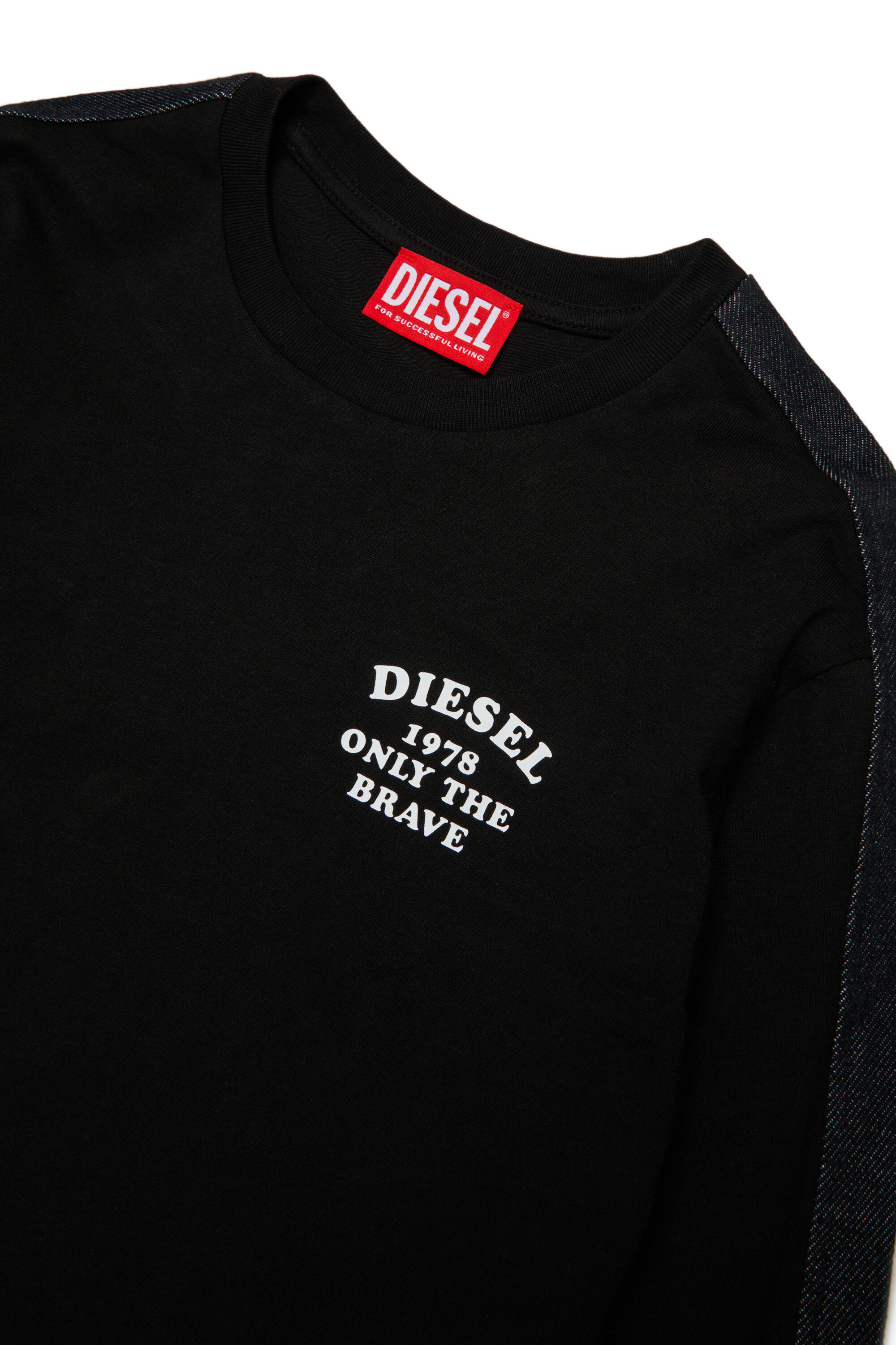 Diesel - TEAN OVER, T-shirt &agrave; manches longues avec logo et bandes contrast&eacute;es Homme in Noir - 3