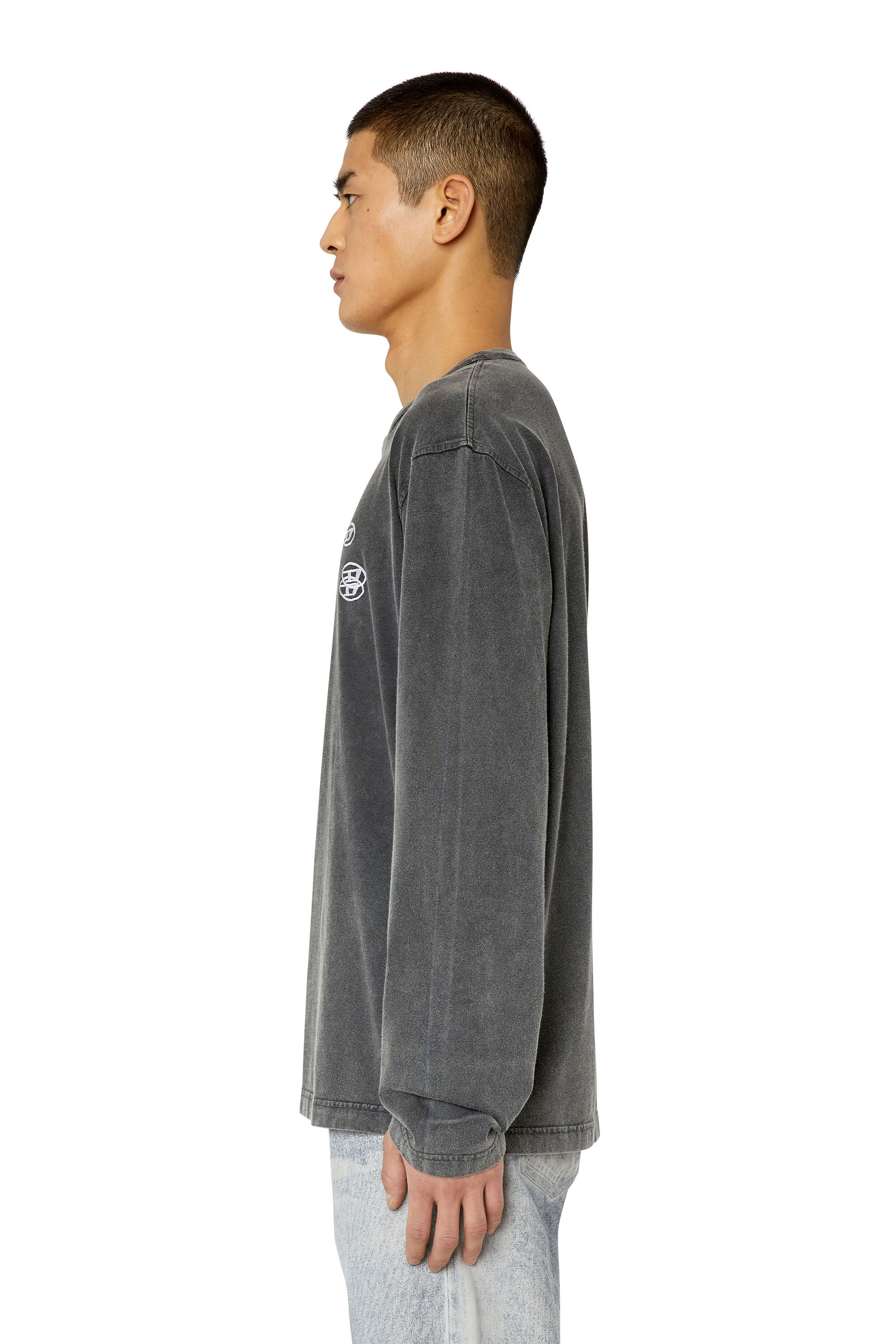 Diesel - T-CRANE-LS-SLITS, T-shirt avec triple logo brodé Homme in Noir - 5