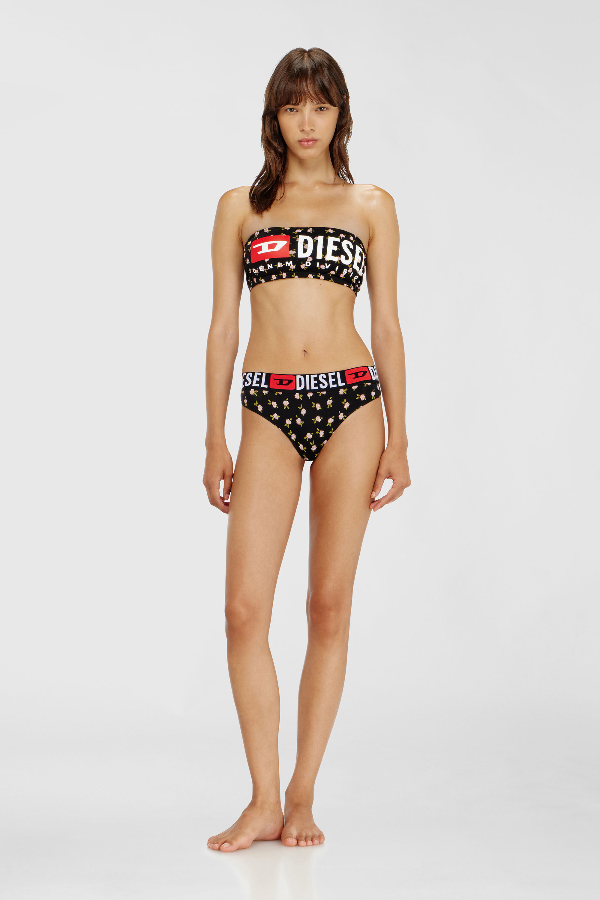 Diesel - MELANIE-C-D-CORE, Soutien-gorge bandeau en coton &agrave; imprim&eacute; floral all-over Femme in Noir - 1