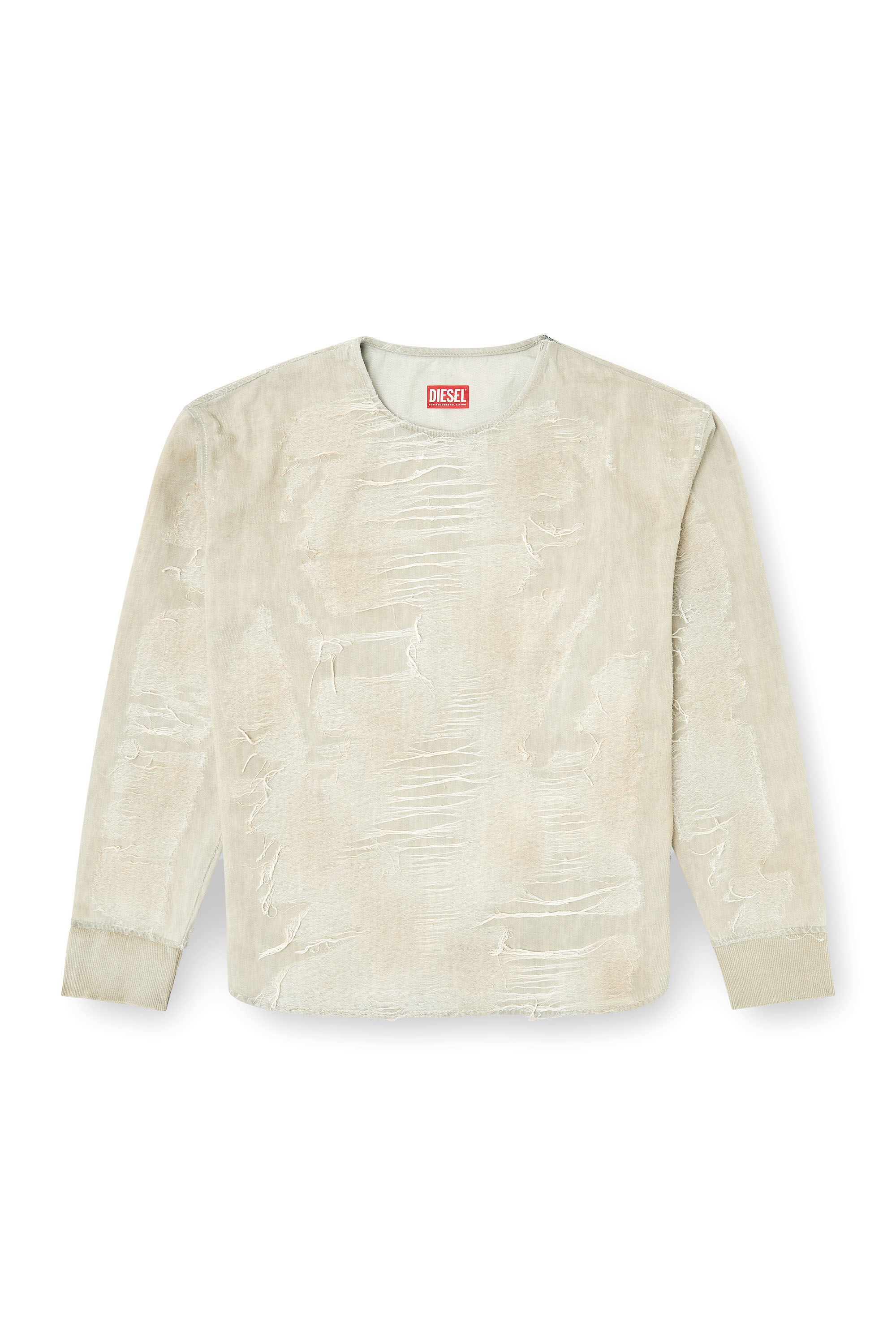 Diesel - D-JUST-FSG1, Pull en denim jacquard avec micro-effet vieilli Homme in Gris - 2