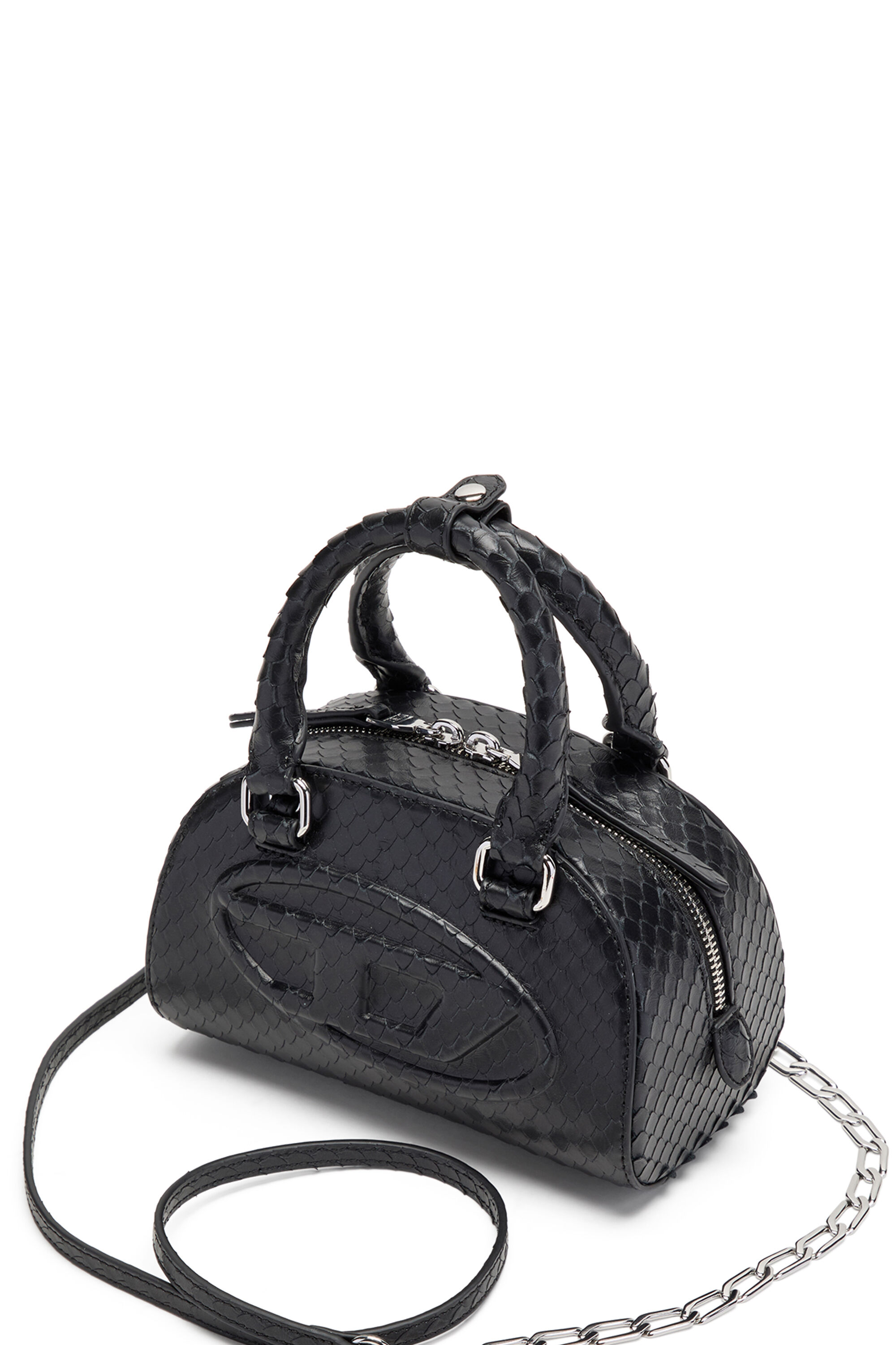 Diesel - 1DR DOME CROSSBODY, 1DR Dome-Sac bowling mini en cuir effet serpent Femme in Noir - 3