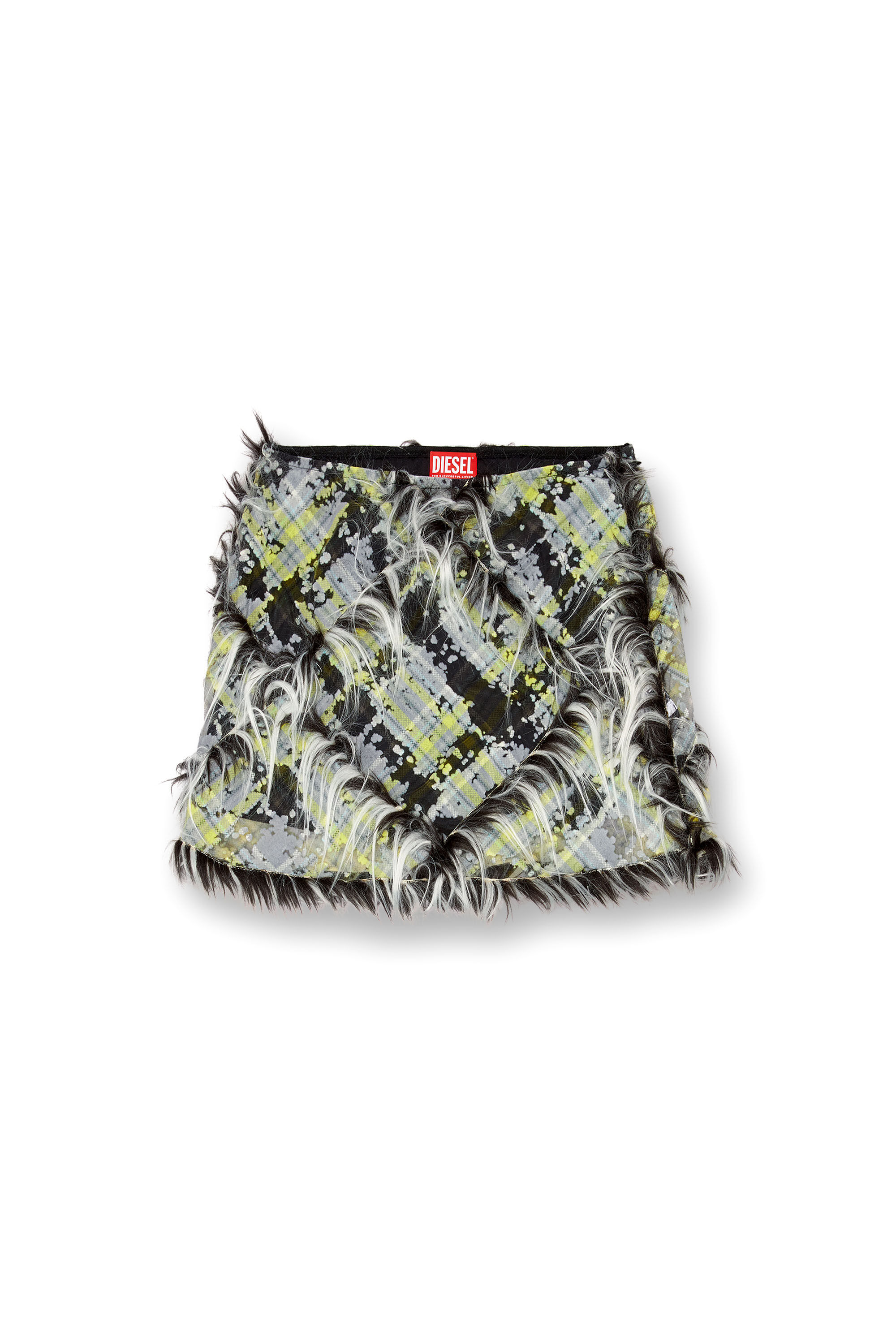 Diesel - O-BEGY, Woman's Tulle miniskirt with fuzzy trims in Green/Black - 2