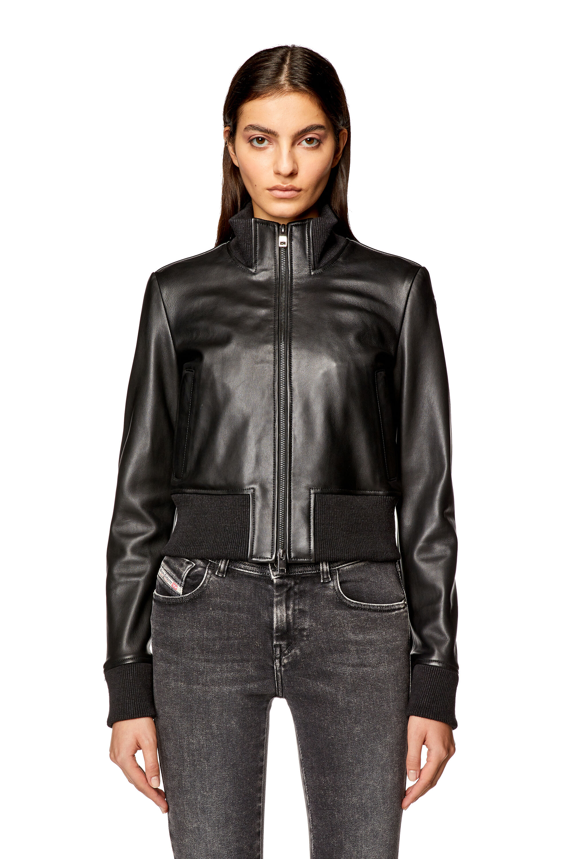 Women's Bomber jacket in waxed leather | Black | Diesel