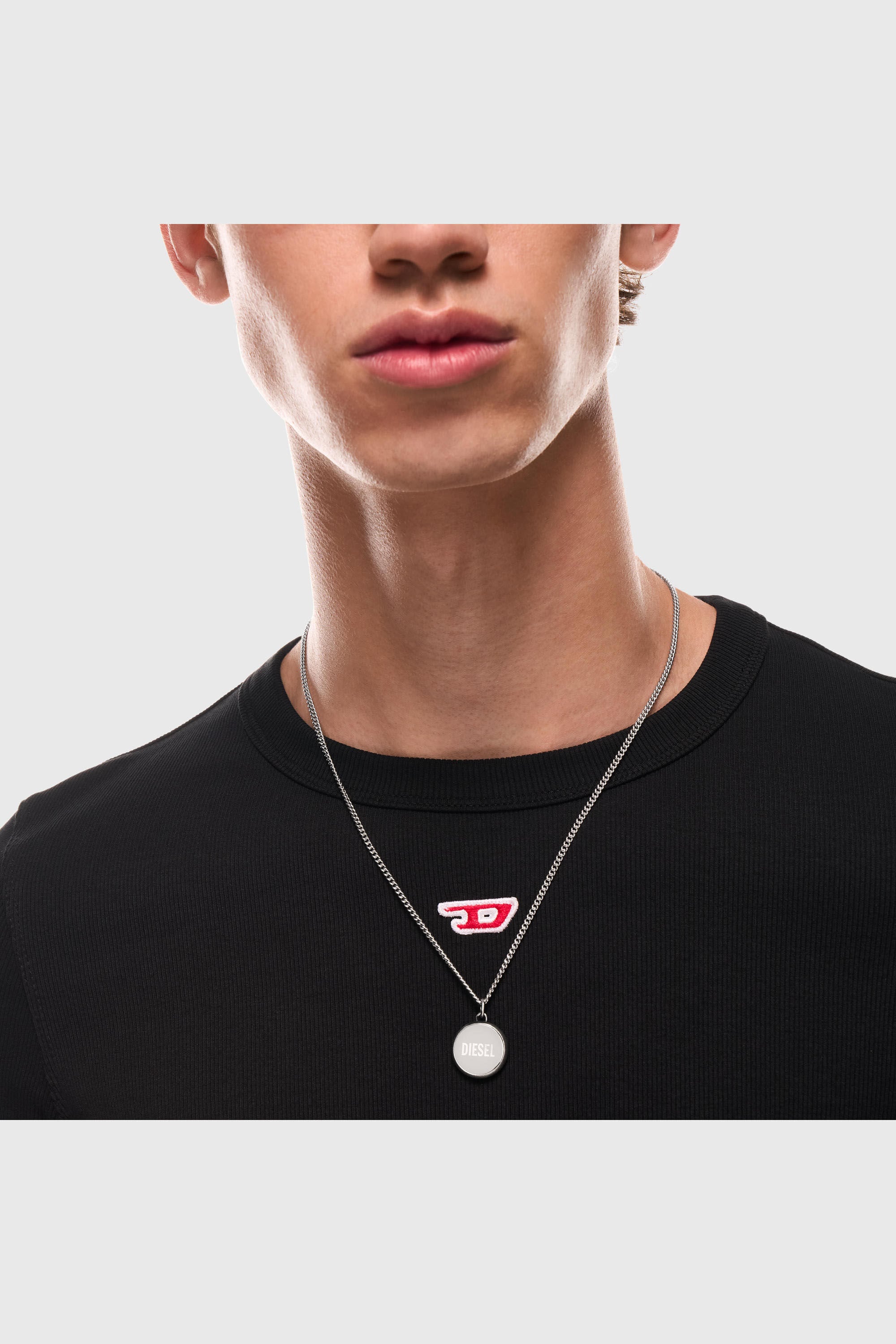 Diesel - DX1738040, Collier en acier inoxydable avec pendentif &agrave; texture denim Mixte in Gris argent&eacute; - 5