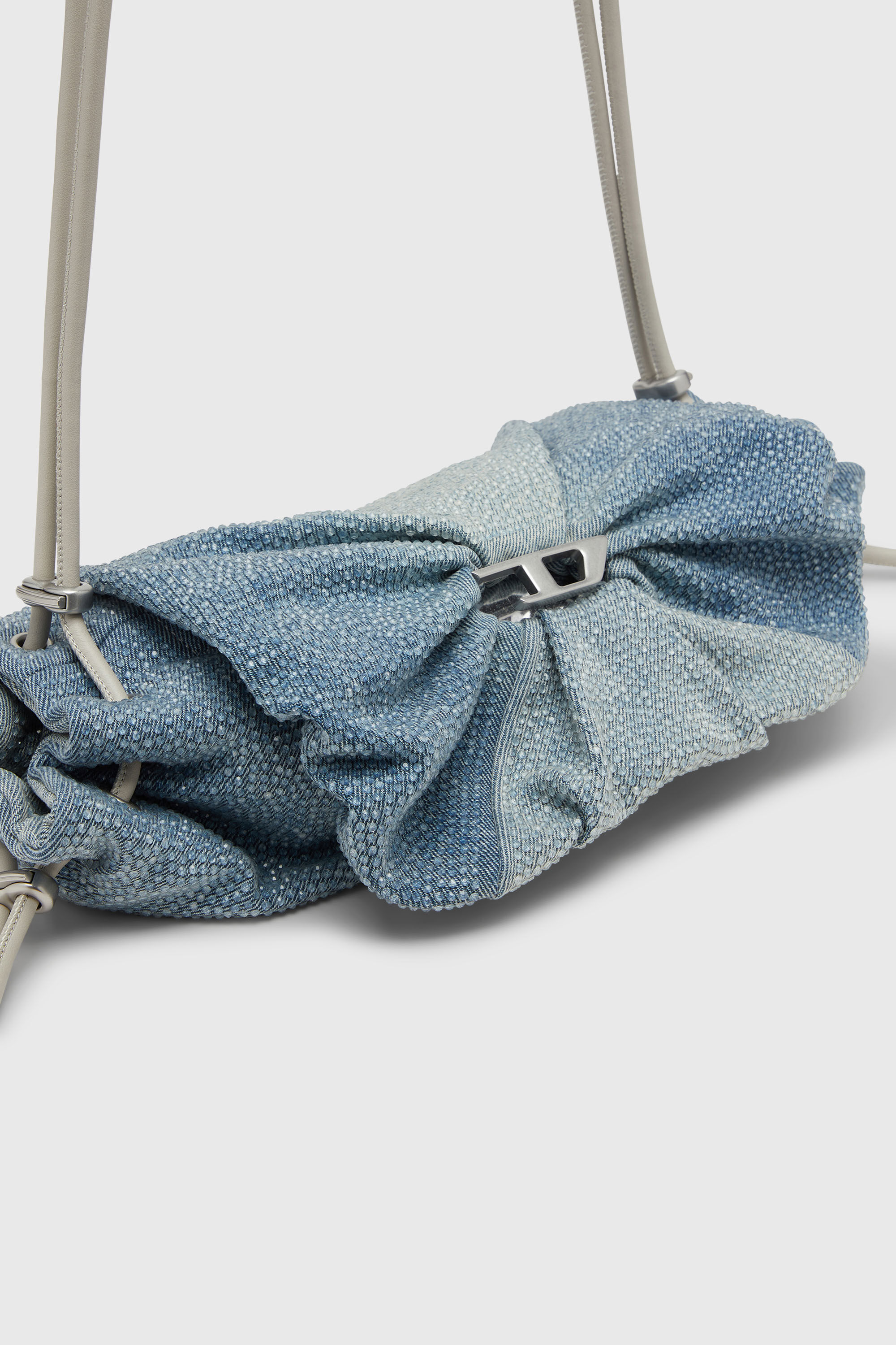 Diesel - SCRUNCH-D SHOULDER S, Scrunch-D - Sac &eacute;paule en denim avec cristaux transparents Femme in Bleu - 6
