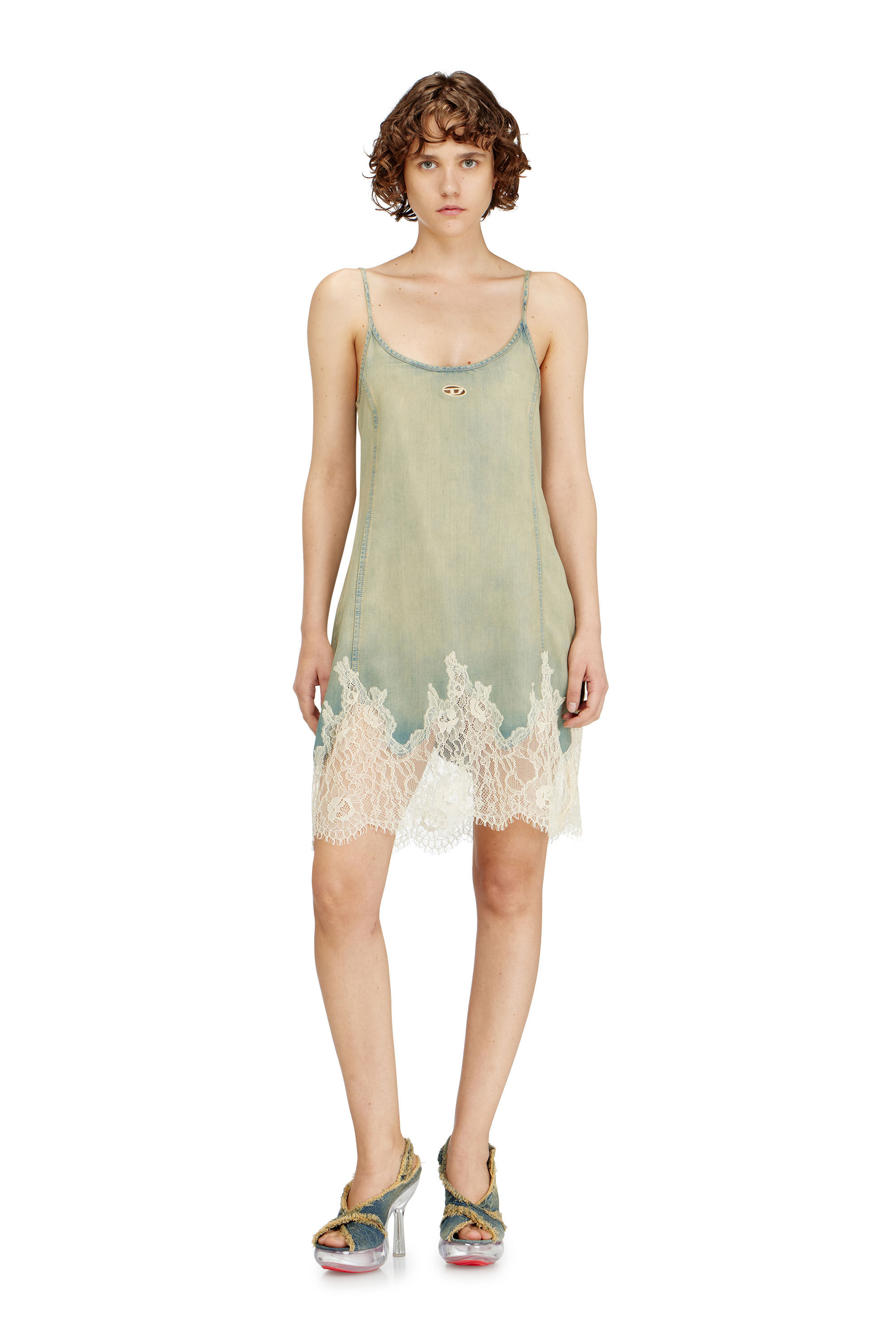Diesel - DE-ODRY-S, Robe courte en jean dentelle Femme in Polychrome - 3