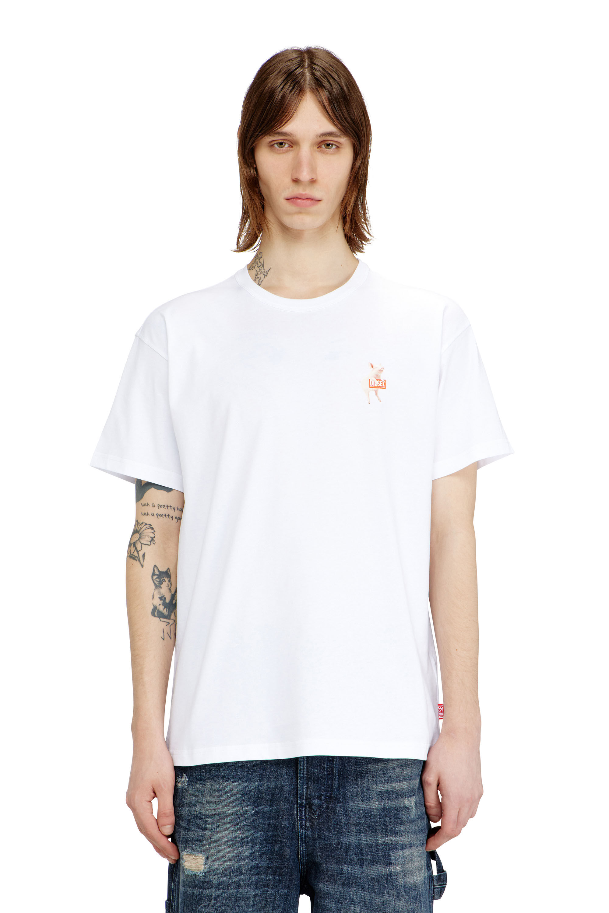 Diesel - T-NORM-V4, T-shirt avec imprim&eacute; cochon et logo Homme in Blanc - 3