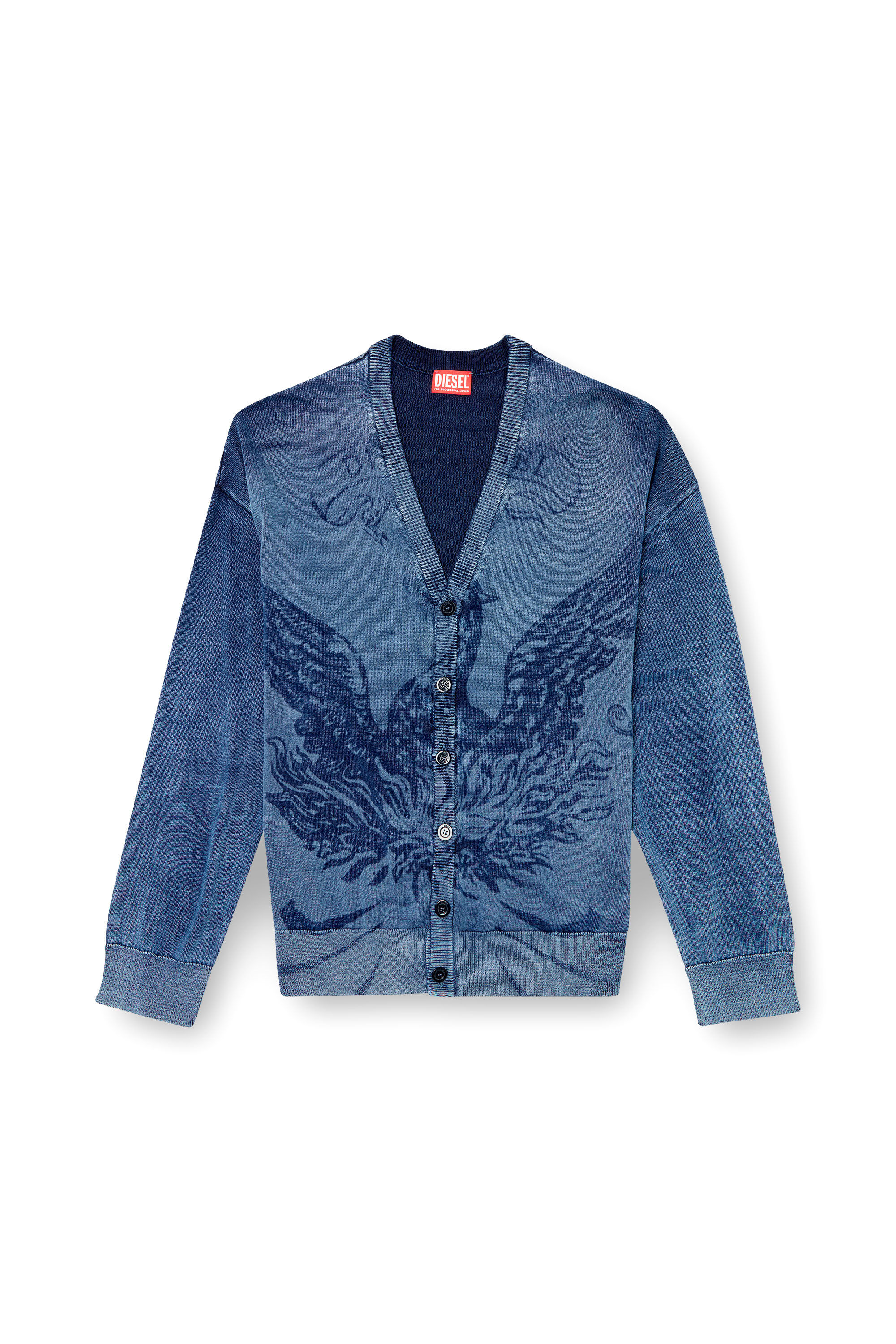 Diesel - K-FENICAR, Cardigan indigo avec logo du phénix Homme in Bleu - 2