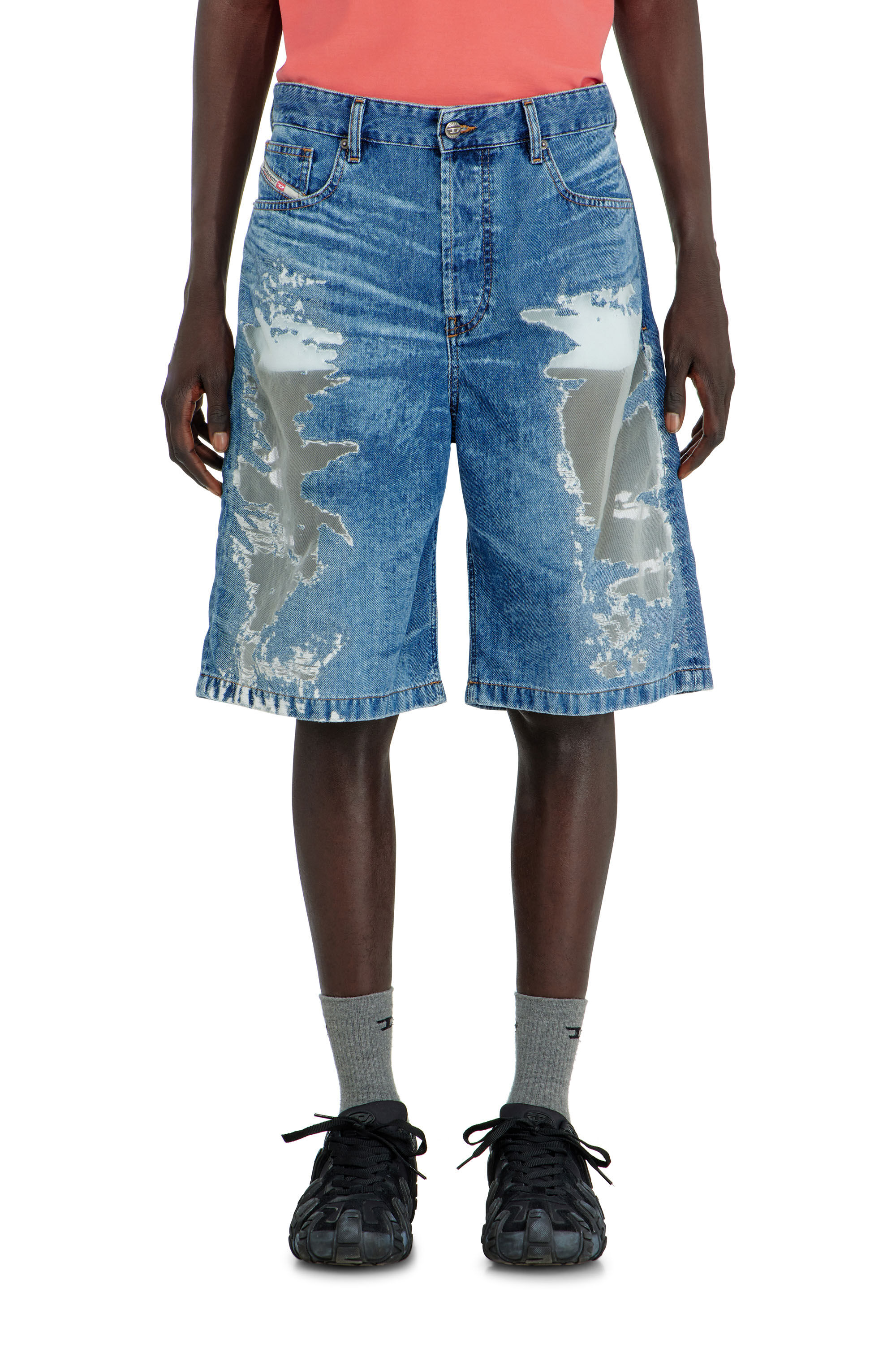 Diesel - PR-DE-SIRE-SHORT, Short en denim devor&eacute; Mixte in Bleu - 3