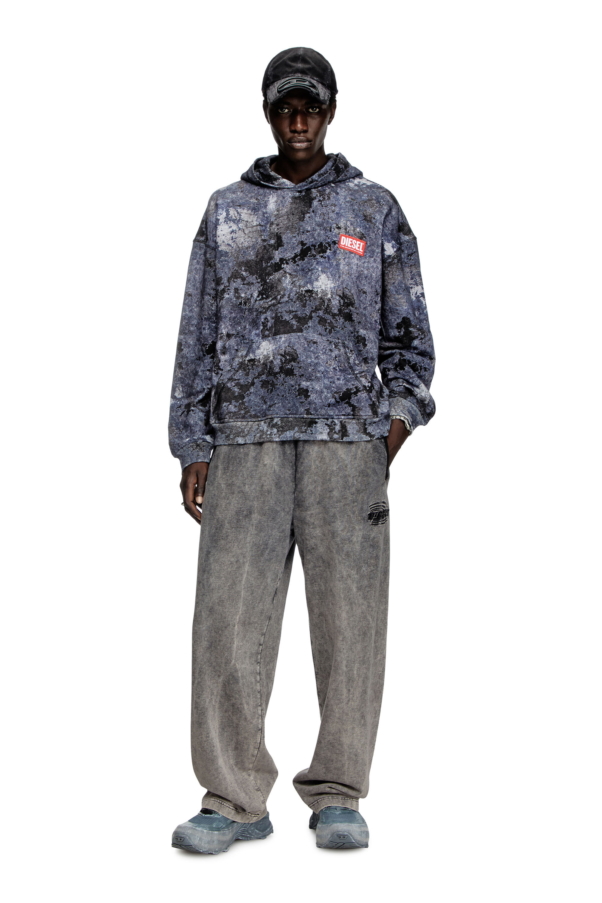 Diesel - S-BOXT-HOOD-R8, Sweat-shirt à capuche dévoré effet marbré Homme in Bleu - 1