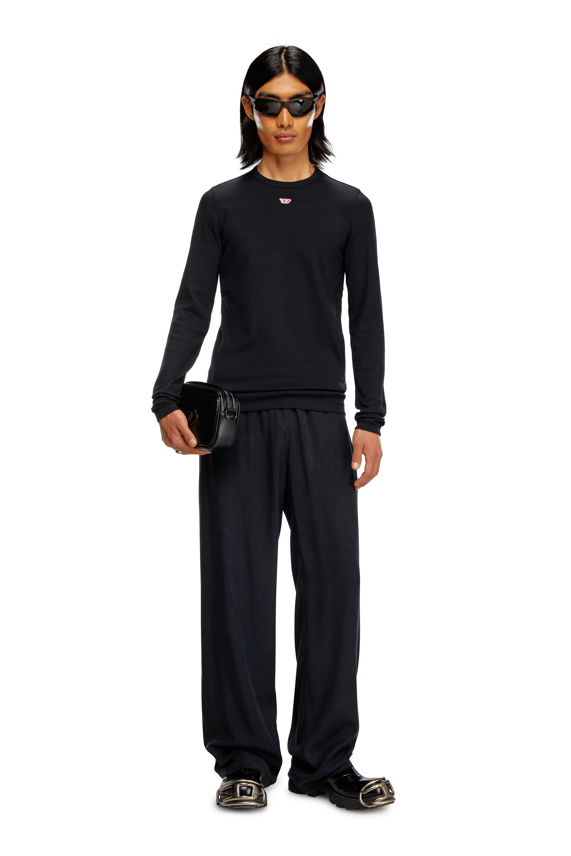 【関税込み】Diesel ブラック D-Ribber-Ls-N Tシャツ Men's Long-sleeve T-shirt with D patch | Black | Diesel