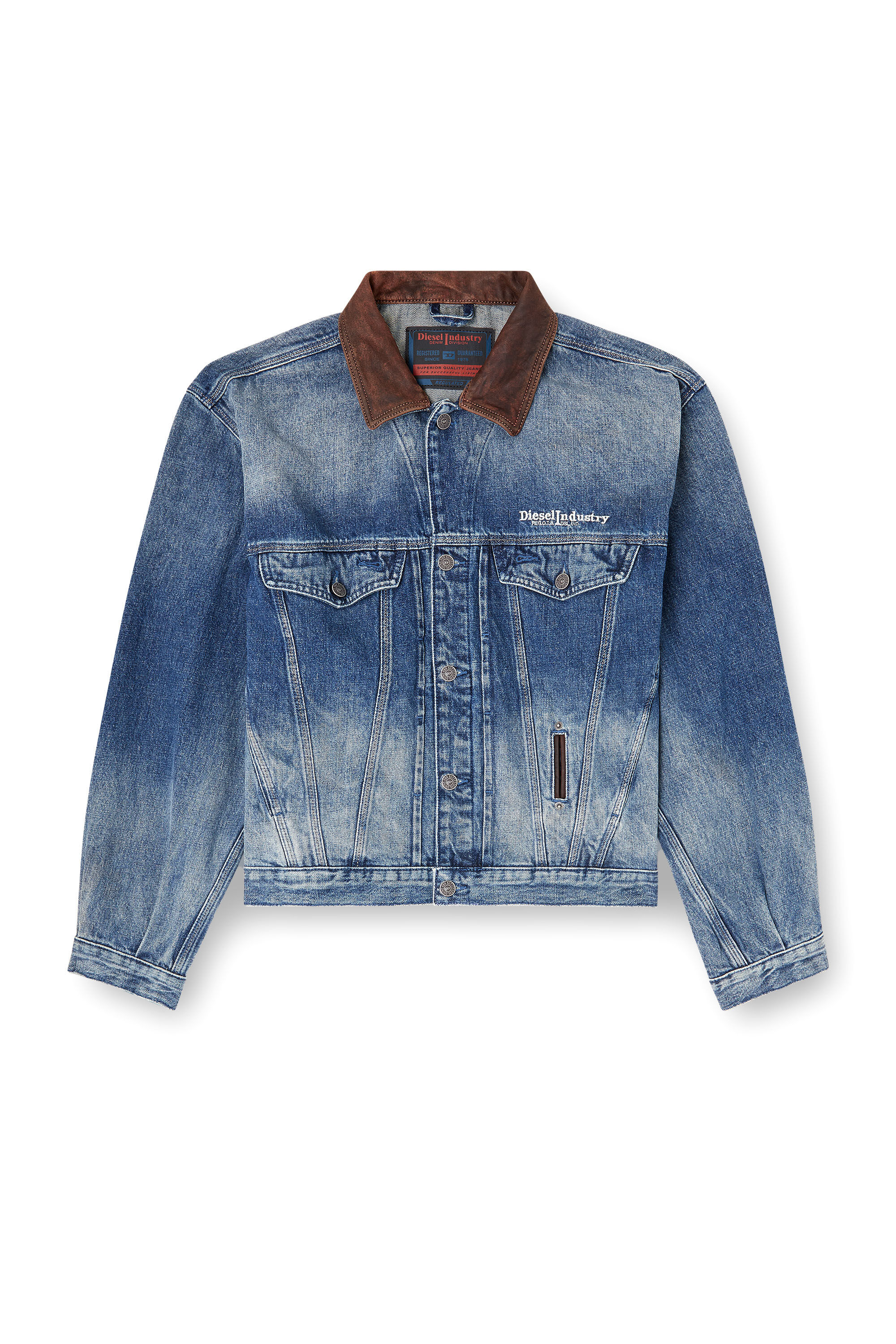 Diesel - D-DENVER-S1, Veste en denim de type trucker avec garnitures en cuir contrastant. Mixte in ToBeDefined - 2