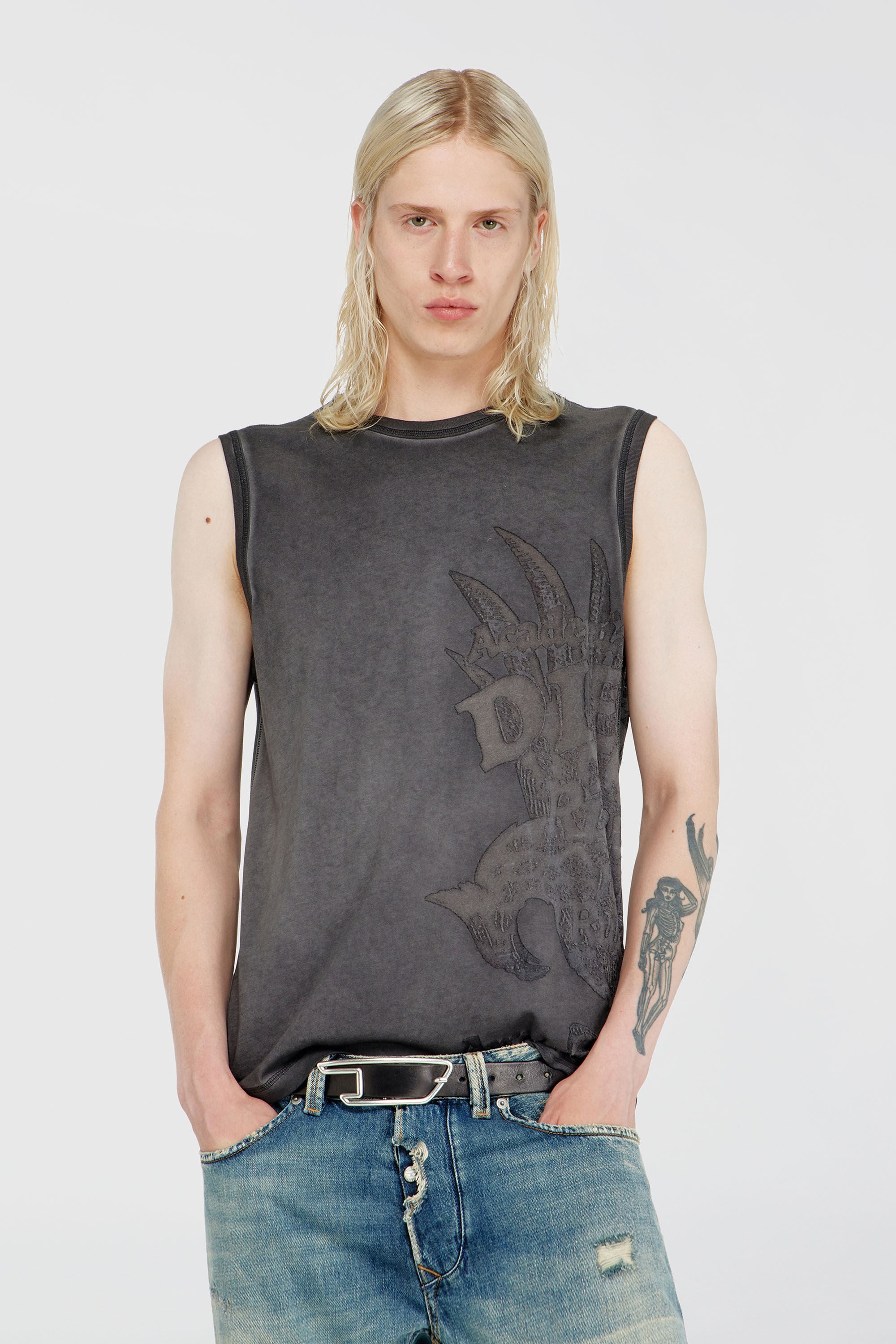 Diesel - T-RAWBISCO, D&eacute;bardeur sans manches avec graphismes emboss&eacute;s Homme in Gris - 3