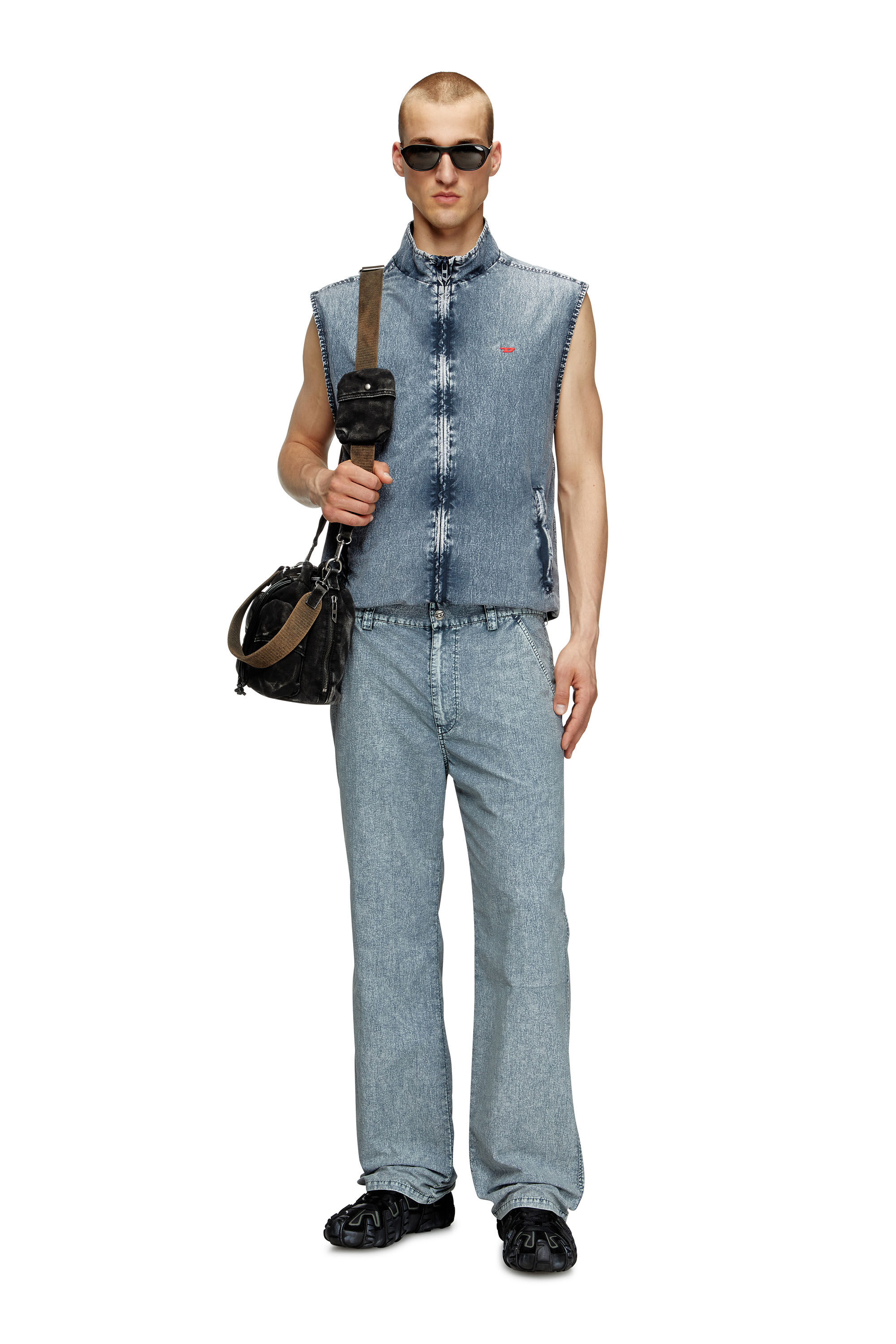 Diesel - J-ERB, Gilet en taslan de nylon recyclé Homme in Bleu - 1