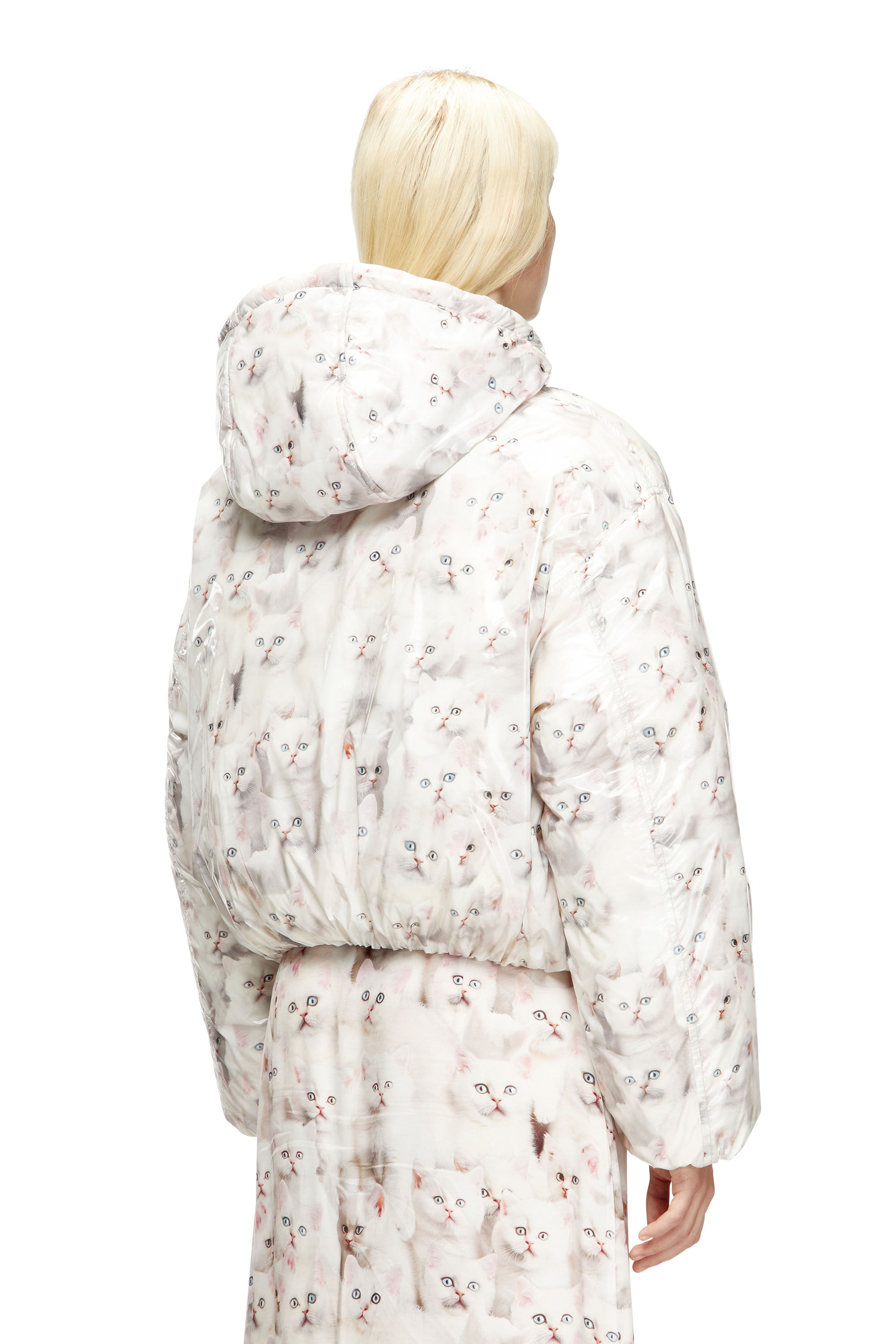 Diesel - W-INNER-R1, Veste matelassée avec imprimé chat Femme in Blanc - 4