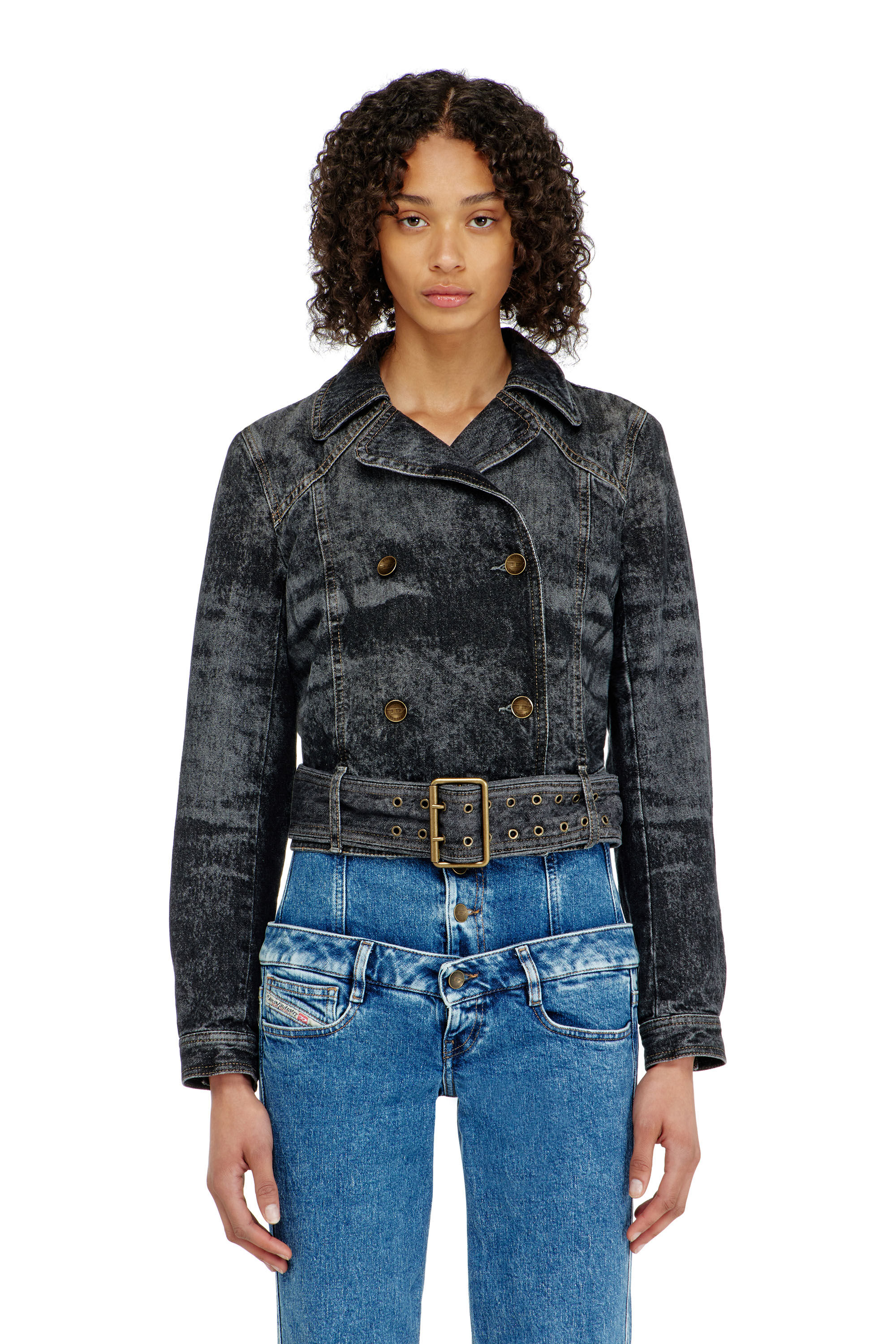 Diesel - DE-LEGEND-S, Veste en denim cropped avec ceinture Femme in Noir - 3