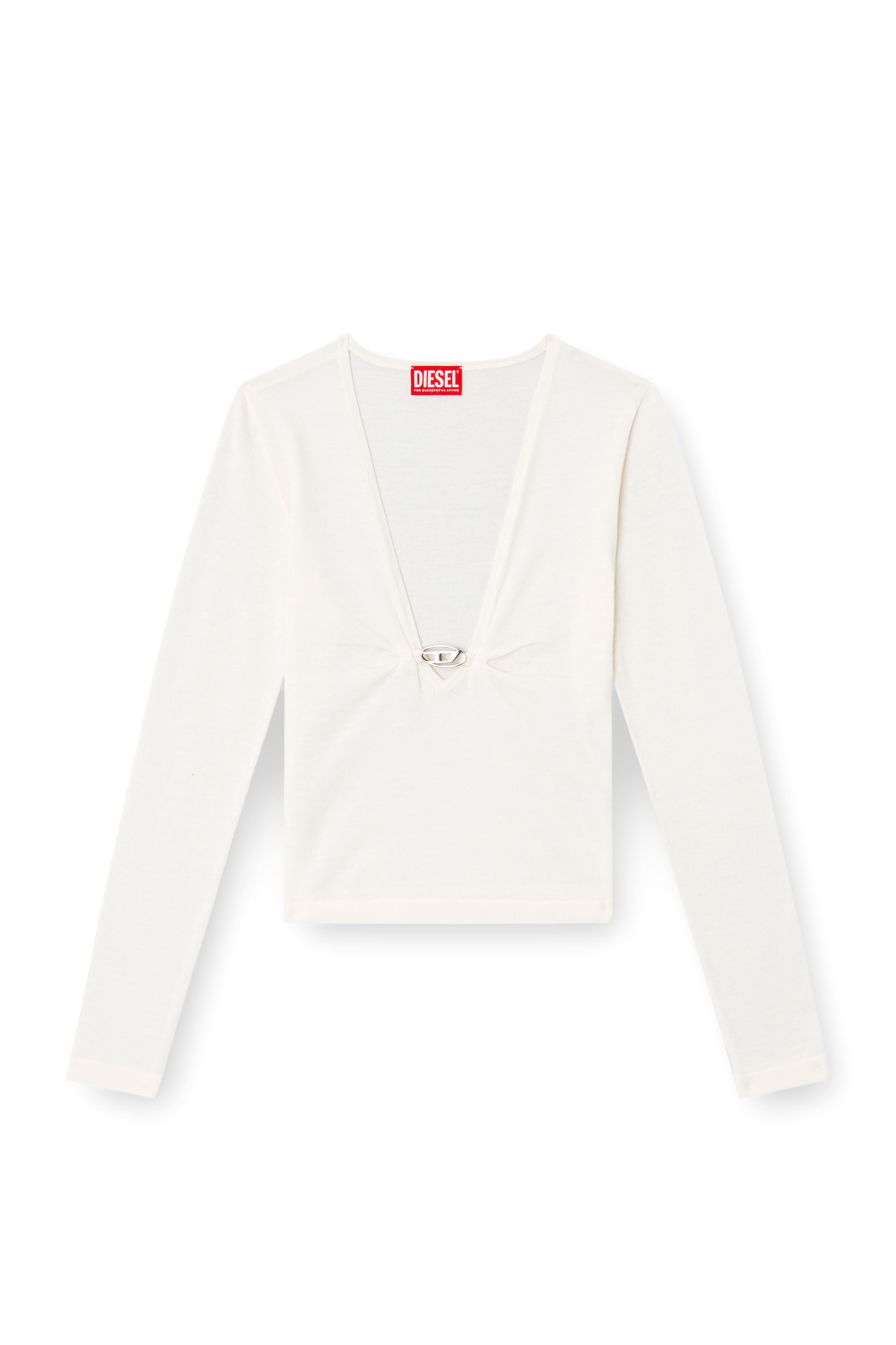 Diesel - M-PIAFFY, Pull froncé en laine avec décolleté en V Femme in Blanc - 2